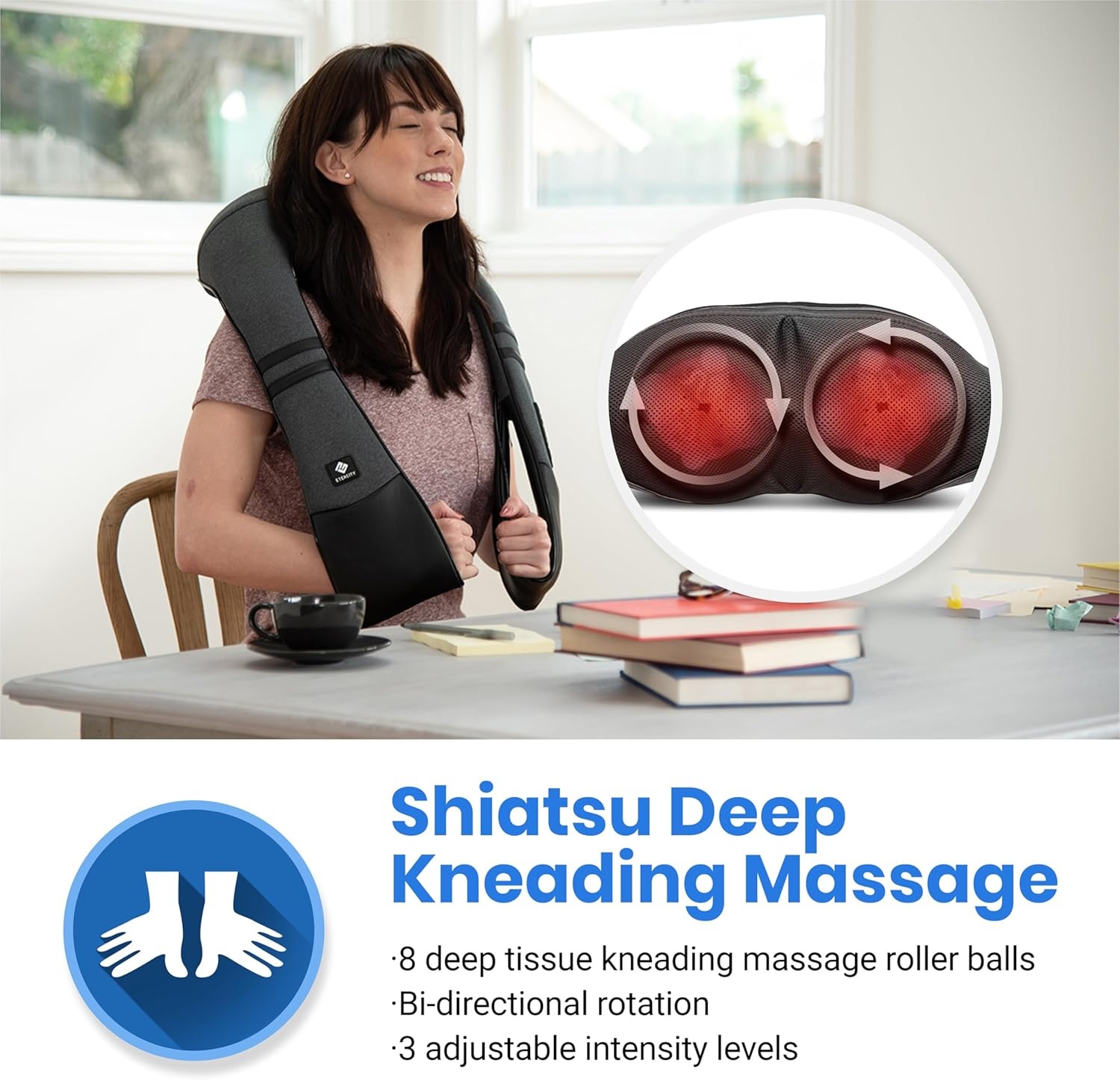 Etekcity FSA Eligible Cordless Neck Massager for Pain Relief Deep Tissue, Shiatsu Shoulder Massager with Heat, Massage Tools for Trapezius, Lymphatic Drainage, Relaxation Therapy, HSA Items, Cadeo(Deep-gray)