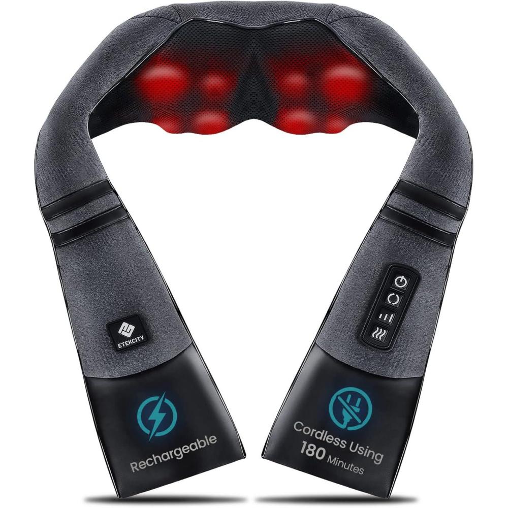 Etekcity FSA Eligible Cordless Neck Massager with Heat for Pain Relief Deep Tissue, FSA Wearables, Rechargeable Shiatsu Back Shoulder Massage Tool, Best Gift for Mother, Father, HSA Items(Deep-gray)