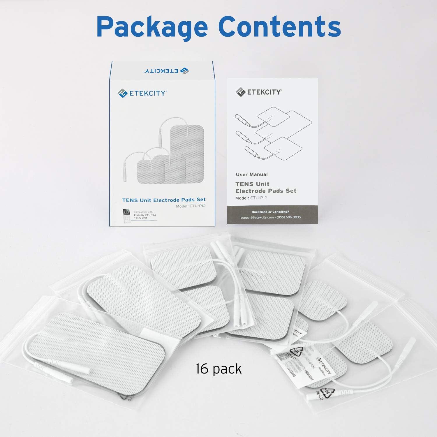 Etekcity TENS Unit Replacement Pads Electrodes for Back Pain Relief, Self-Adhesive & Gel Free for Electrotherapy White (Pack of 16)