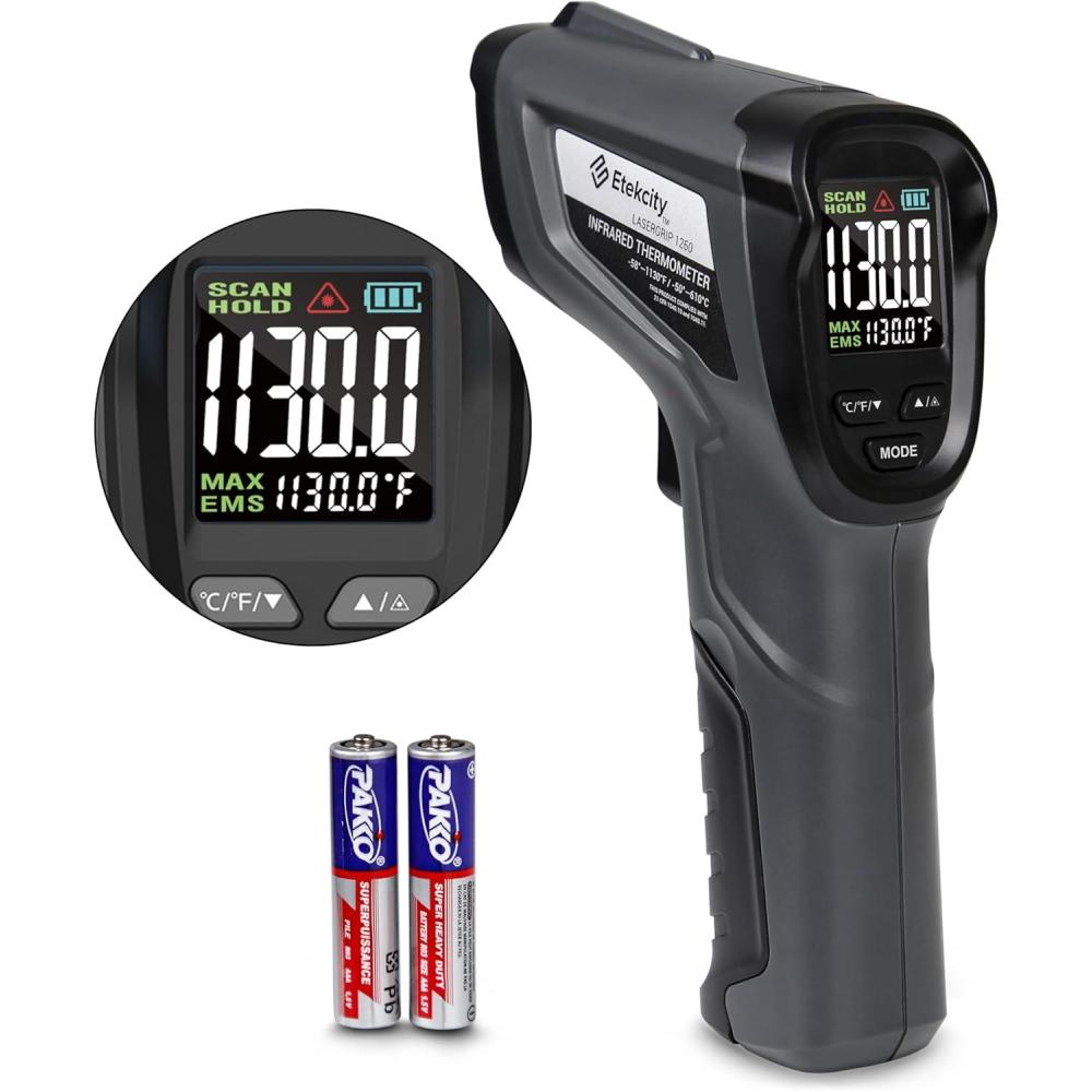 Etekcity Infrared Thermometer Upgrade 774, Heat Temperature Temp Gun for Cooking, Laser IR Surface Tool for Pizza, Griddle, Grill, HVAC, Engine, Accessories, -58°F to 842°F, Blue(Gray)