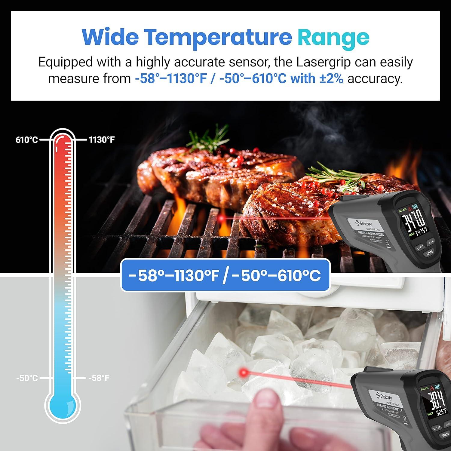 Etekcity Infrared Thermometer Upgrade 774, Heat Temperature Temp Gun for Cooking, Laser IR Surface Tool for Pizza, Griddle, Grill, HVAC, Engine, Accessories, -58°F to 842°F, Blue(Gray)