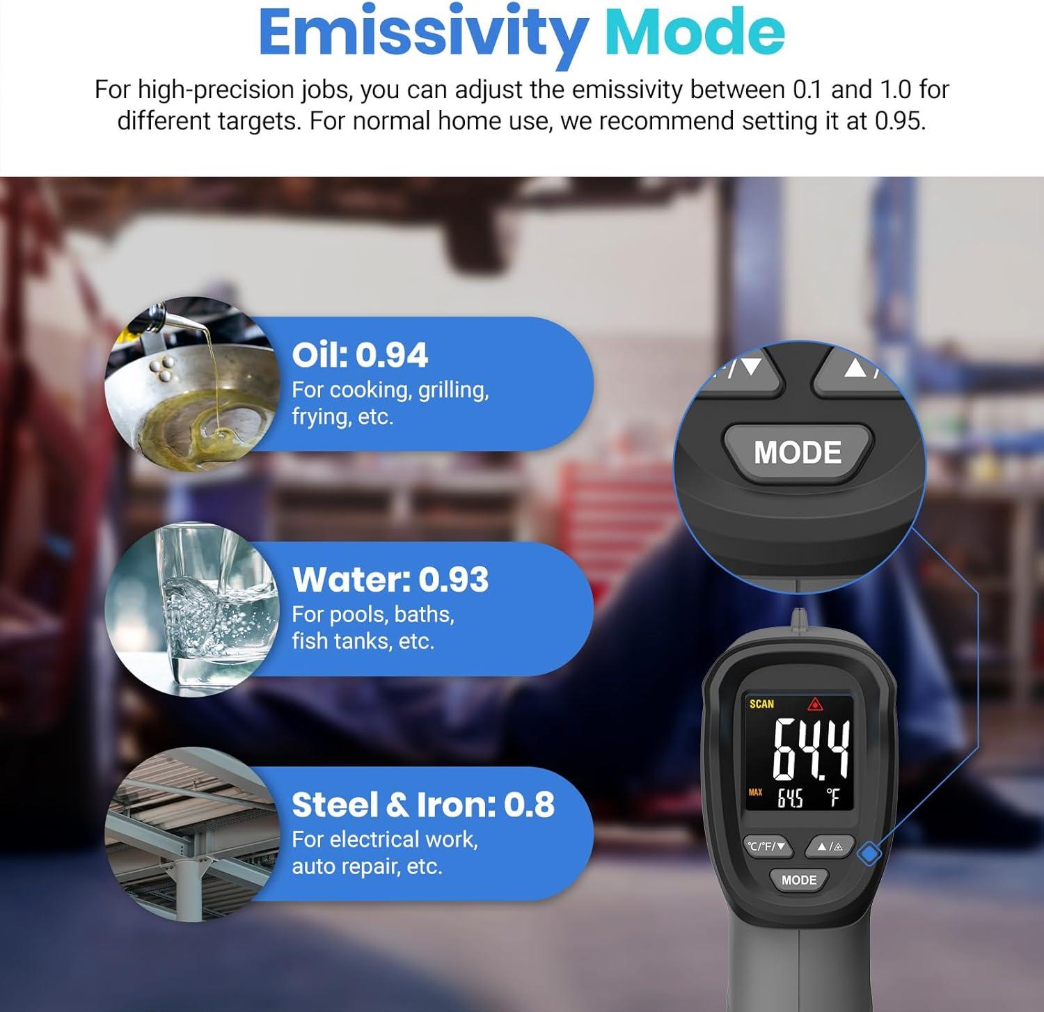 Etekcity Infrared Thermometer Upgrade 774, Heat Temperature Temp Gun for Cooking, Laser IR Surface Tool for Pizza, Griddle, Grill, HVAC, Engine, Accessories, -58°F to 842°F, Blue(Gray)
