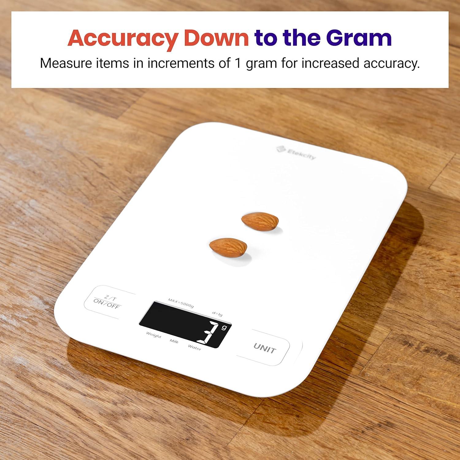 Etekcity Smart Food Kitchen Scale with Nutritional Calculator, Free App with 19 Nutrients Tracking, Calorie, Marco, Digital grams and ounces for weight loss, Premium Stainless Steel, 11lb(Clean White)