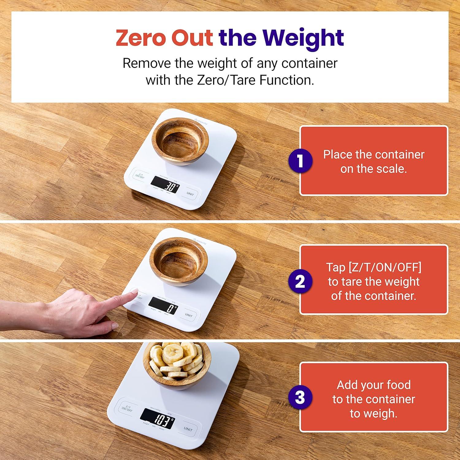 Etekcity Smart Food Kitchen Scale with Nutritional Calculator, Free App with 19 Nutrients Tracking, Calorie, Marco, Digital grams and ounces for weight loss, Premium Stainless Steel, 11lb(Clean White)