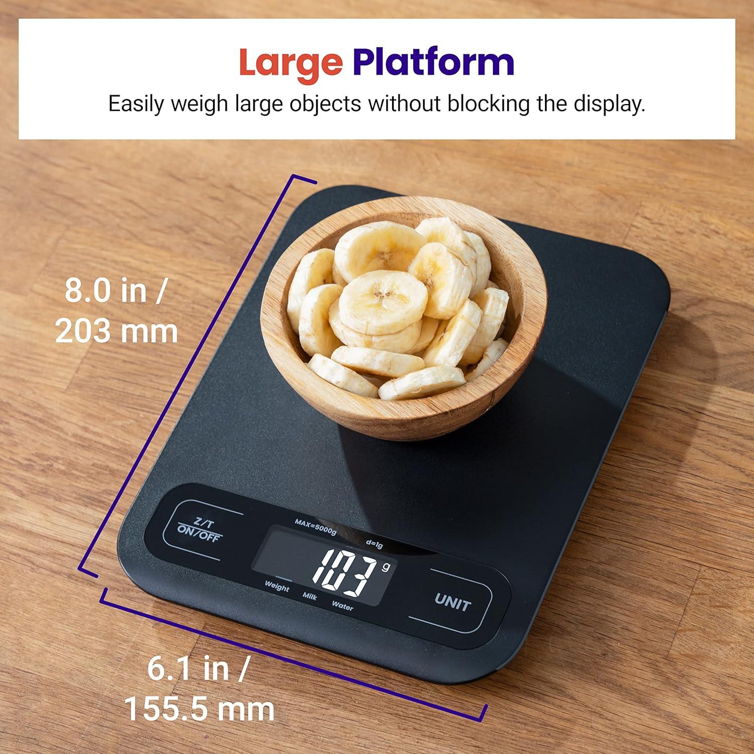 Etekcity Smart Food Kitchen Scale with Nutritional Calculator, Free App with 19 Nutrients Tracking, Calorie, Marco, Digital grams and ounces for weight loss, Premium Stainless Steel, 11lb(Black)