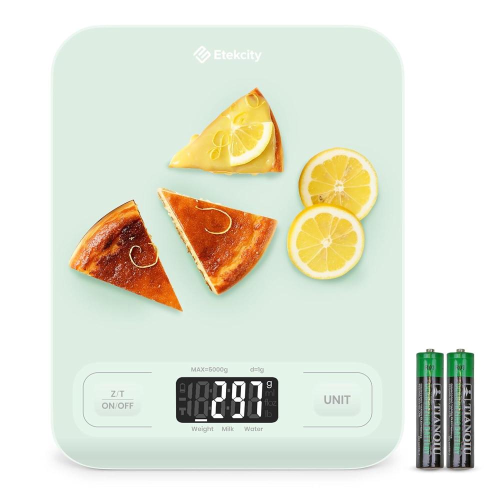 Etekcity Smart Food Kitchen Scale with Nutritional Calculator, Free App with 19 Nutrients Tracking, Calorie, Marco, Digital grams and ounces for weight loss, Premium Stainless Steel, 11lb(Mint Green)