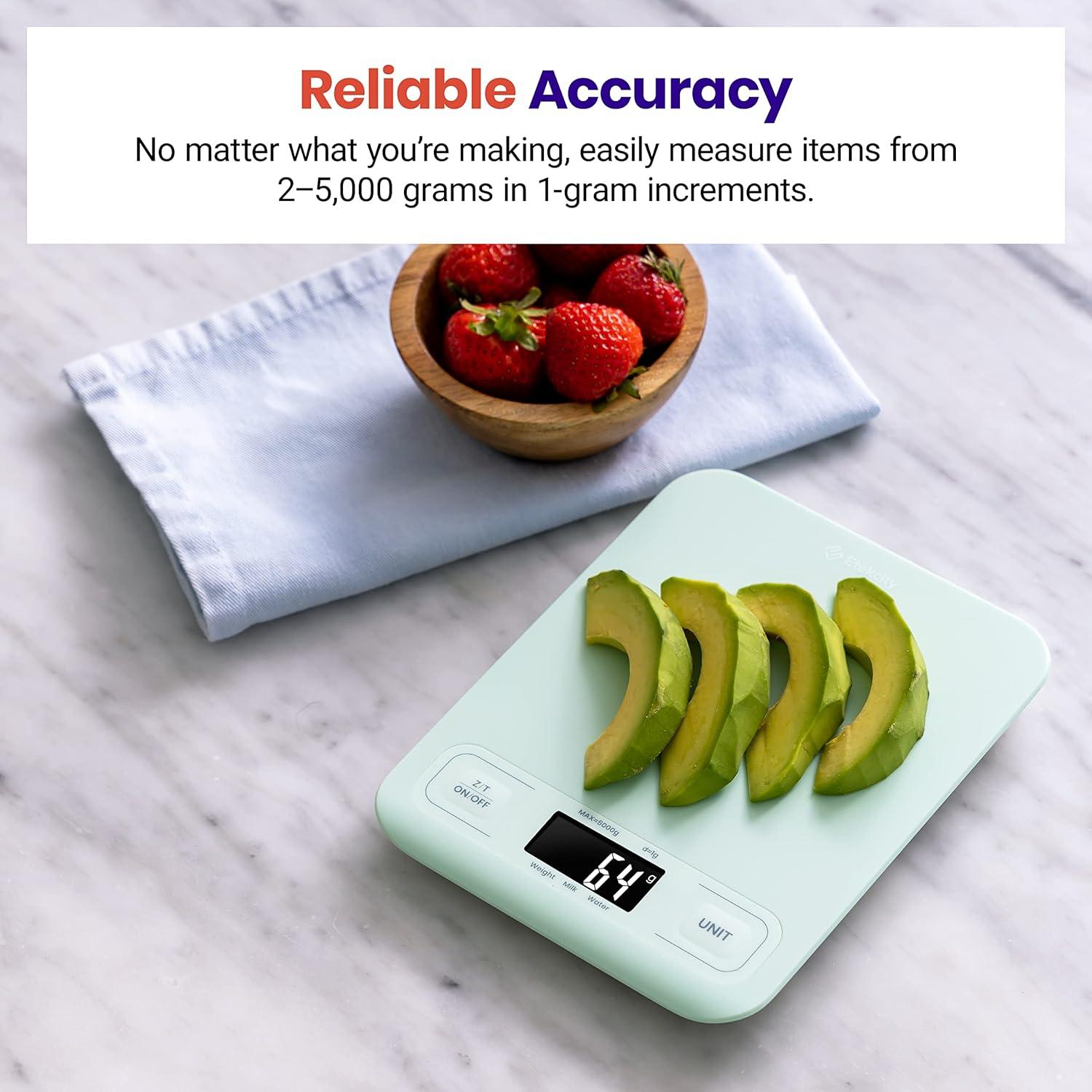 Etekcity Smart Food Kitchen Scale with Nutritional Calculator, Free App with 19 Nutrients Tracking, Calorie, Marco, Digital grams and ounces for weight loss, Premium Stainless Steel, 11lb(Mint Green)