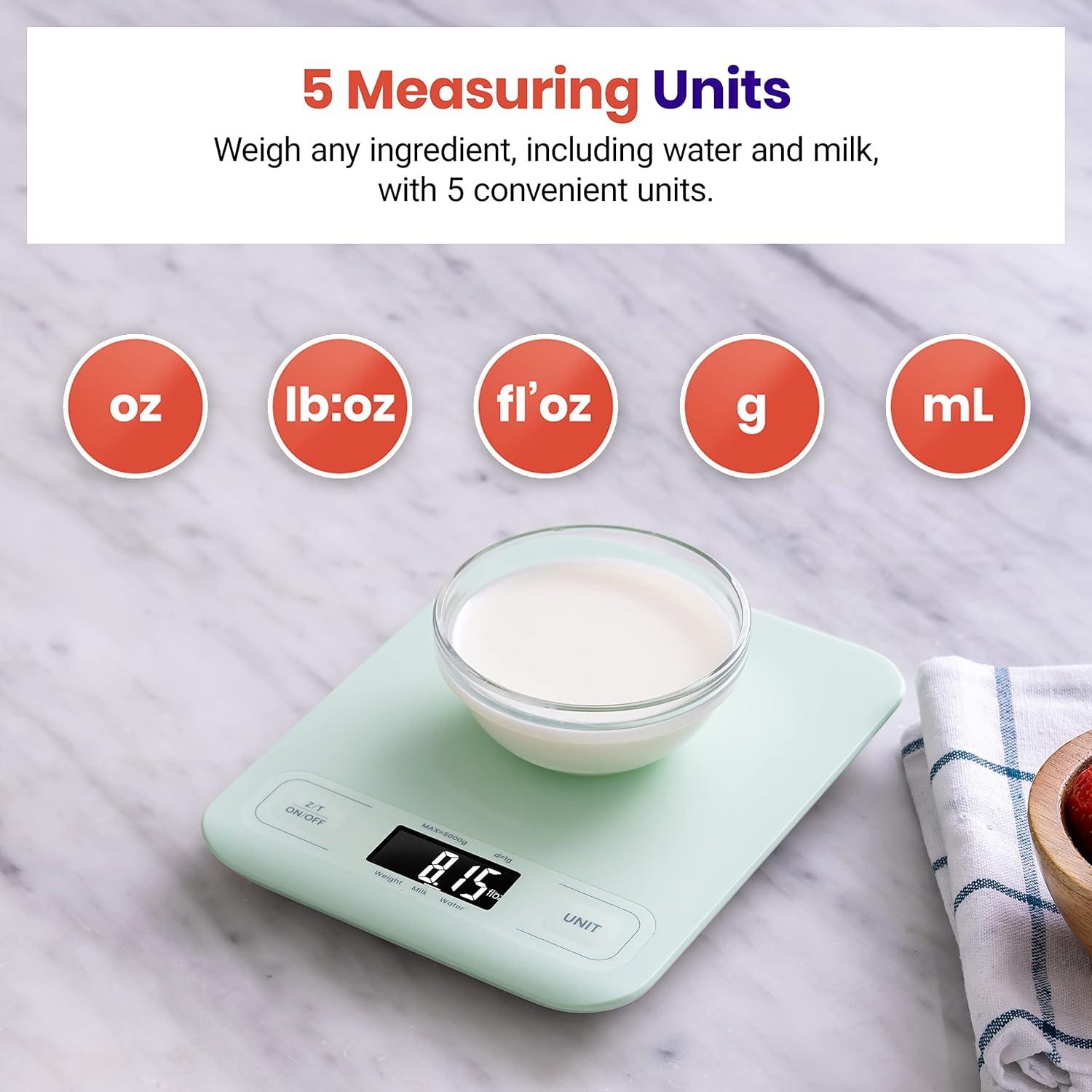 Etekcity Smart Food Kitchen Scale with Nutritional Calculator, Free App with 19 Nutrients Tracking, Calorie, Marco, Digital grams and ounces for weight loss, Premium Stainless Steel, 11lb(Mint Green)