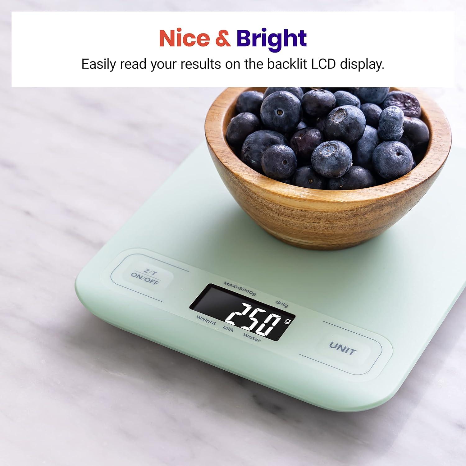 Etekcity Smart Food Kitchen Scale with Nutritional Calculator, Free App with 19 Nutrients Tracking, Calorie, Marco, Digital grams and ounces for weight loss, Premium Stainless Steel, 11lb(Mint Green)