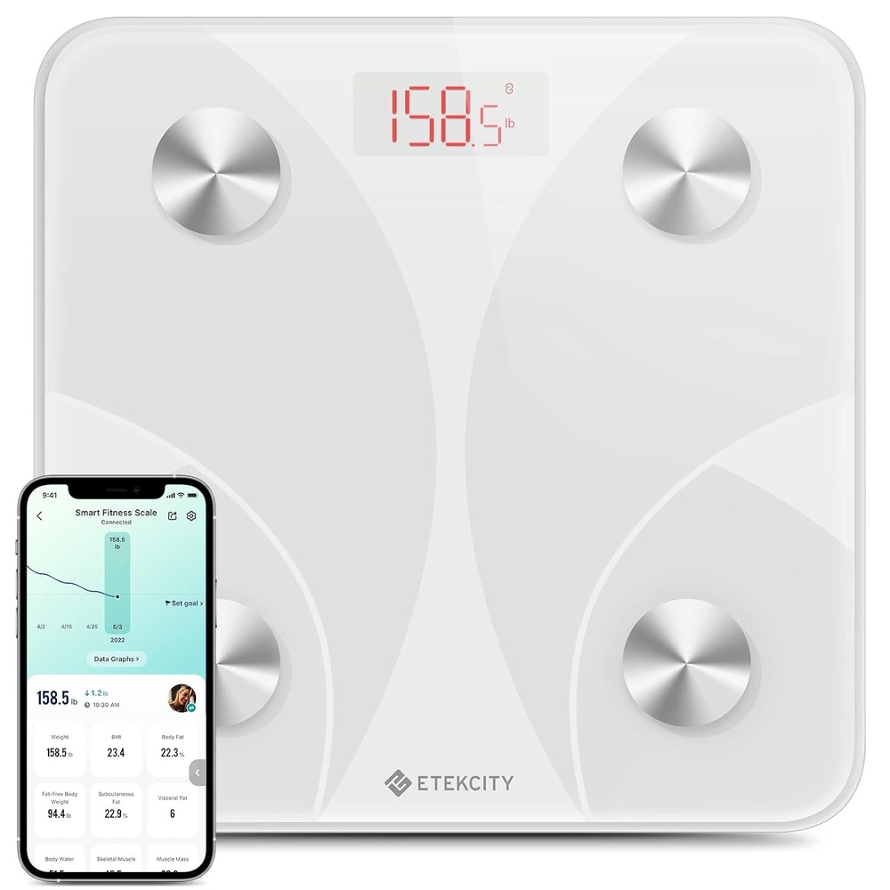 Etekcity WiFi 8-Electrode Smart Scale for Body Weight and Fat | Body Composition Scale with Color Handle Display, 50+ Metrics, 5-Segment Analysis, WiFi Auto Sync and USB-C Charging(White)