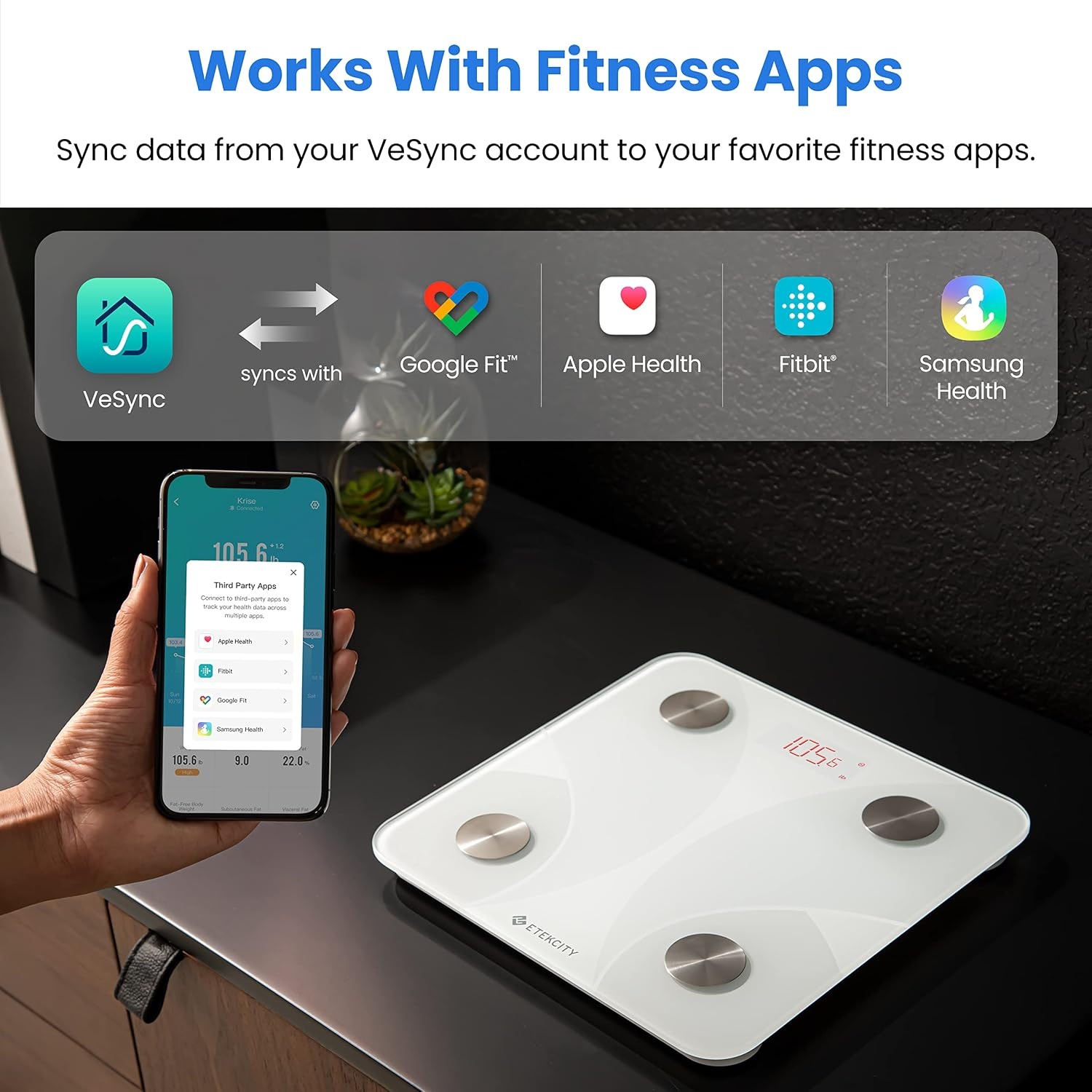 Etekcity WiFi 8-Electrode Smart Scale for Body Weight and Fat | Body Composition Scale with Color Handle Display, 50+ Metrics, 5-Segment Analysis, WiFi Auto Sync and USB-C Charging(White)