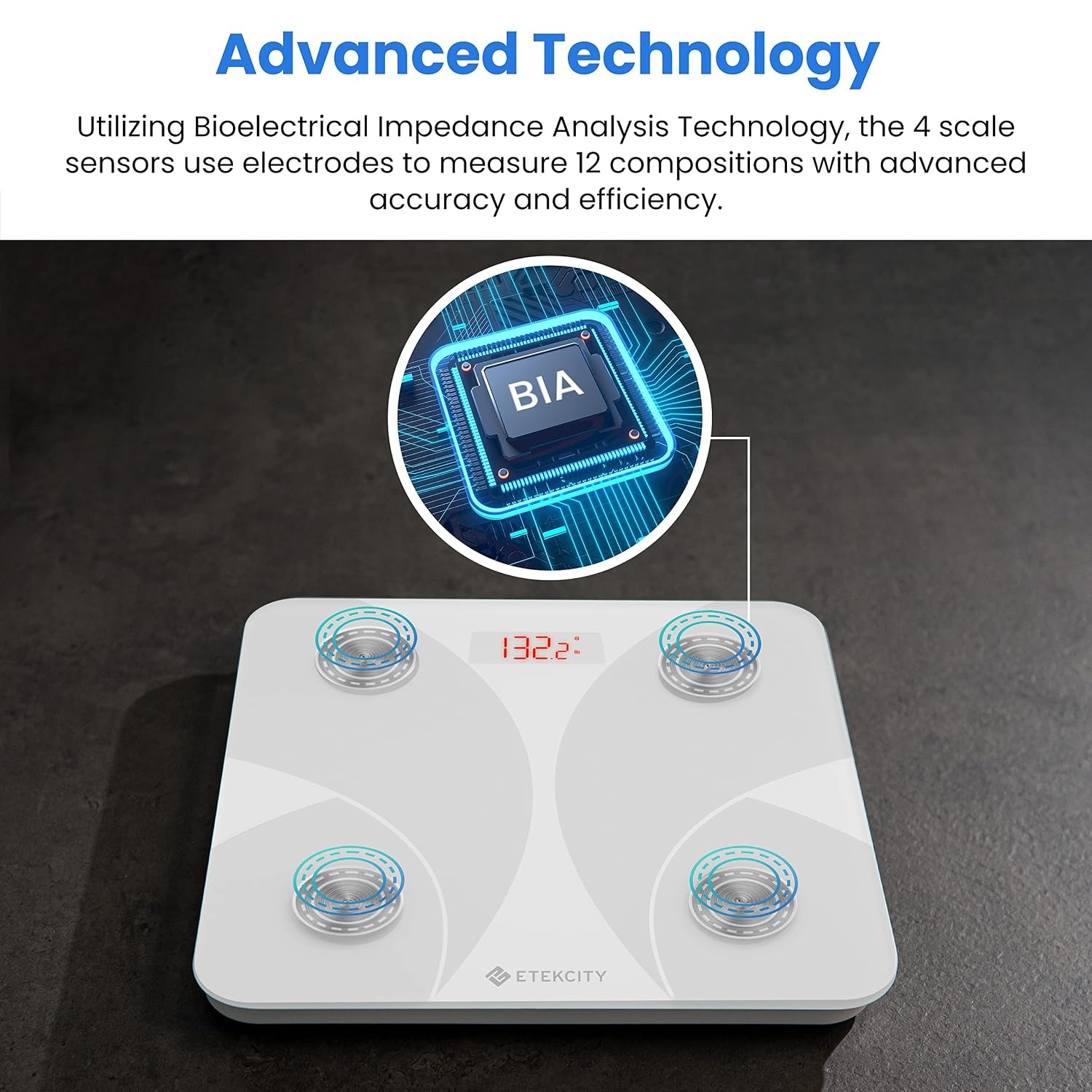Etekcity WiFi 8-Electrode Smart Scale for Body Weight and Fat | Body Composition Scale with Color Handle Display, 50+ Metrics, 5-Segment Analysis, WiFi Auto Sync and USB-C Charging(White)