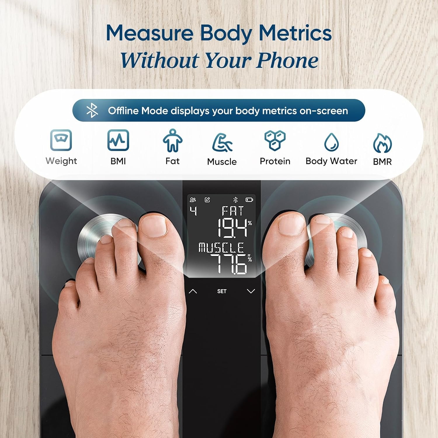 Etekcity WiFi 8-Electrode Smart Scale for Body Weight and Fat | Body Composition Scale with Color Handle Display, 50+ Metrics, 5-Segment Analysis, WiFi Auto Sync and USB-C Charging(Ash Black)