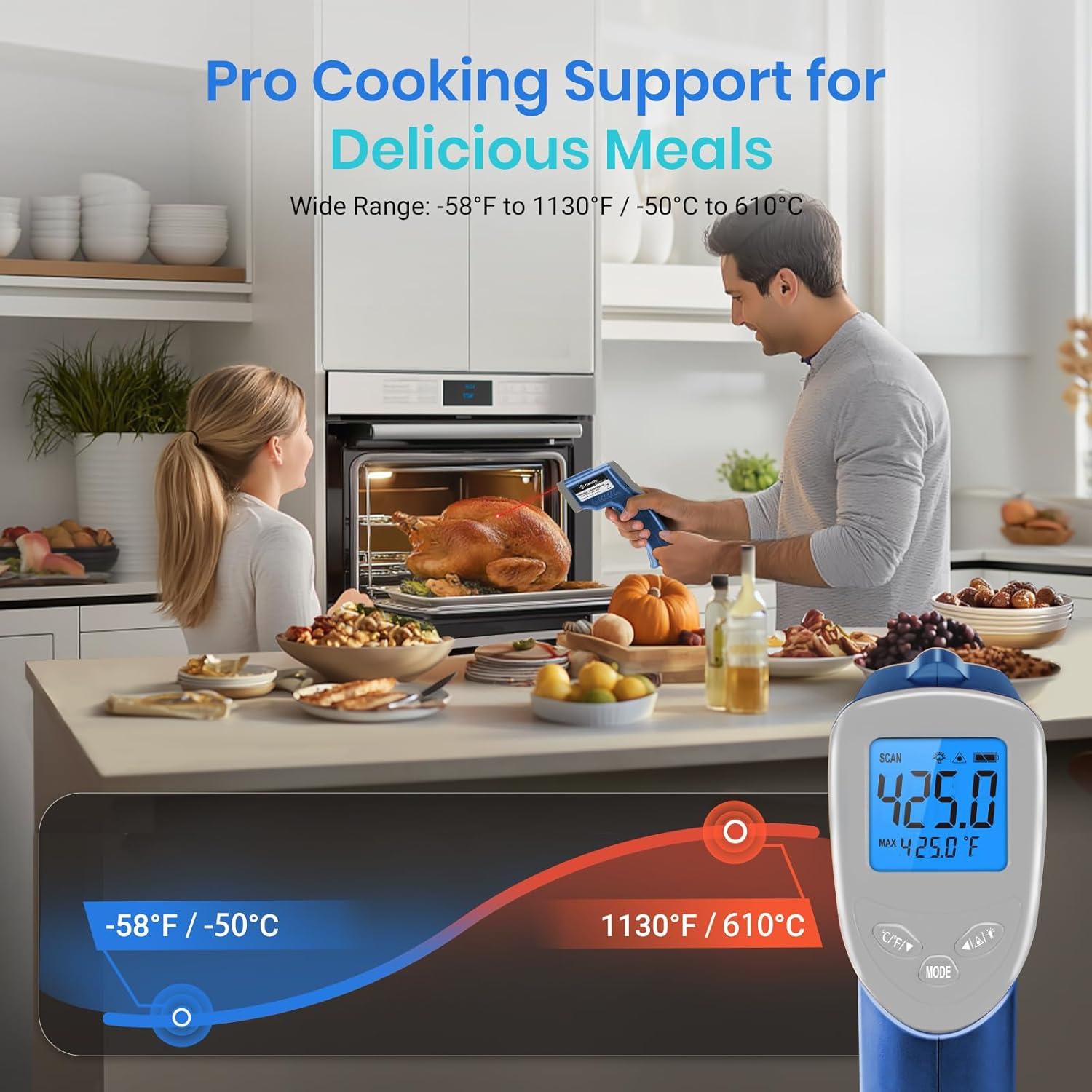 Etekcity Infrared Thermometer Upgrade 774, Heat Temperature Temp Gun for Cooking, Laser IR Surface Tool for Pizza, Griddle, Grill, HVAC, Engine, Accessories, -58°F to 842°F, Blue(Blue)