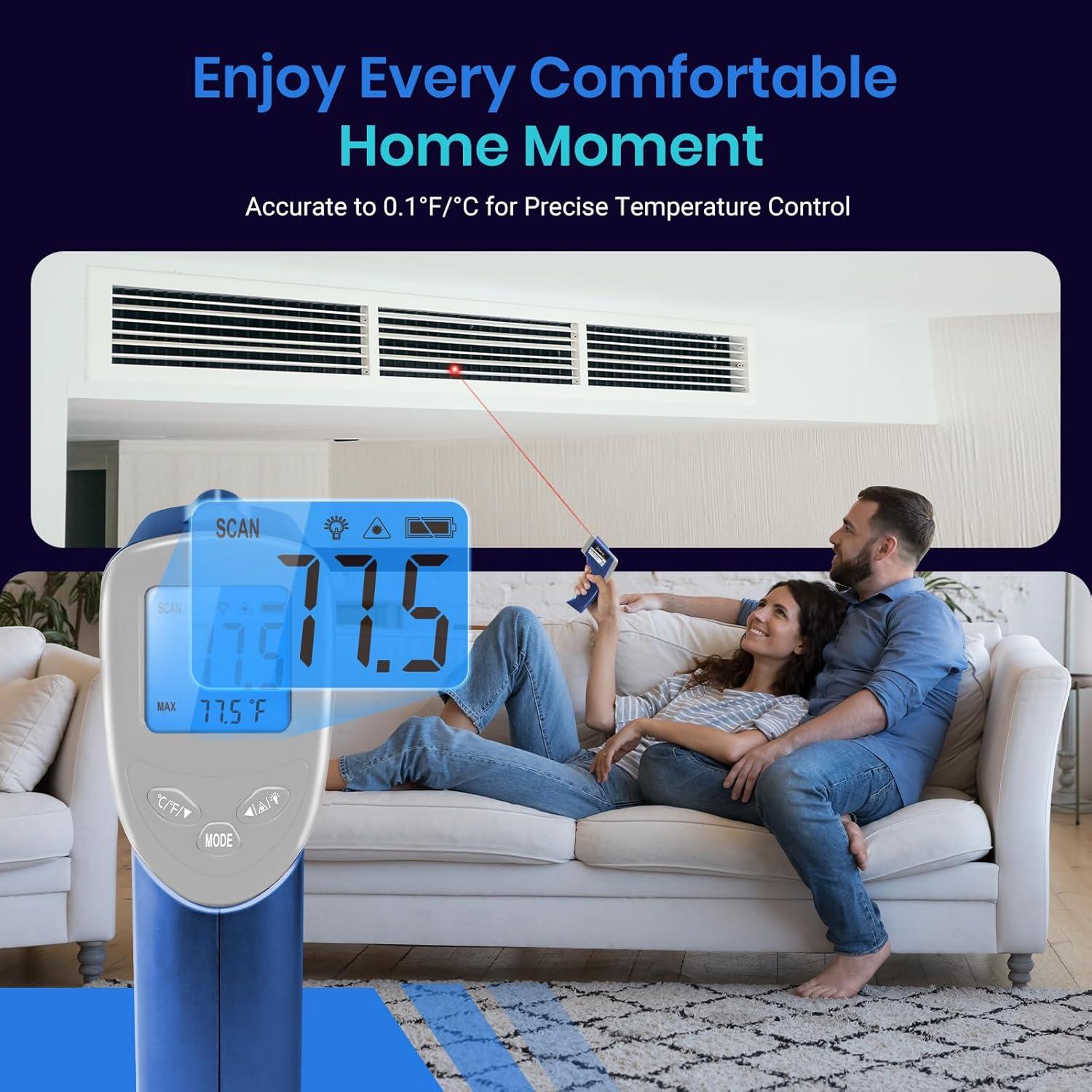 Etekcity Infrared Thermometer Upgrade 774, Heat Temperature Temp Gun for Cooking, Laser IR Surface Tool for Pizza, Griddle, Grill, HVAC, Engine, Accessories, -58°F to 842°F, Blue(Blue)