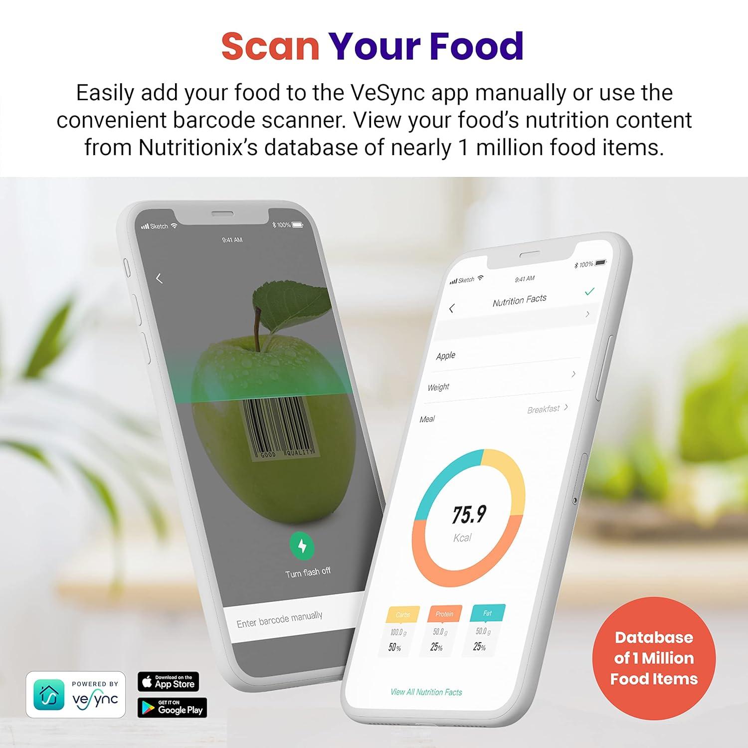 Etekcity Smart Food Kitchen Scale with Nutritional Calculator, Free App with 19 Nutrients Tracking, Calorie, Marco, Digital grams and ounces for weight loss, Premium Stainless Steel, 11lb(Luminary Stainless Steel)