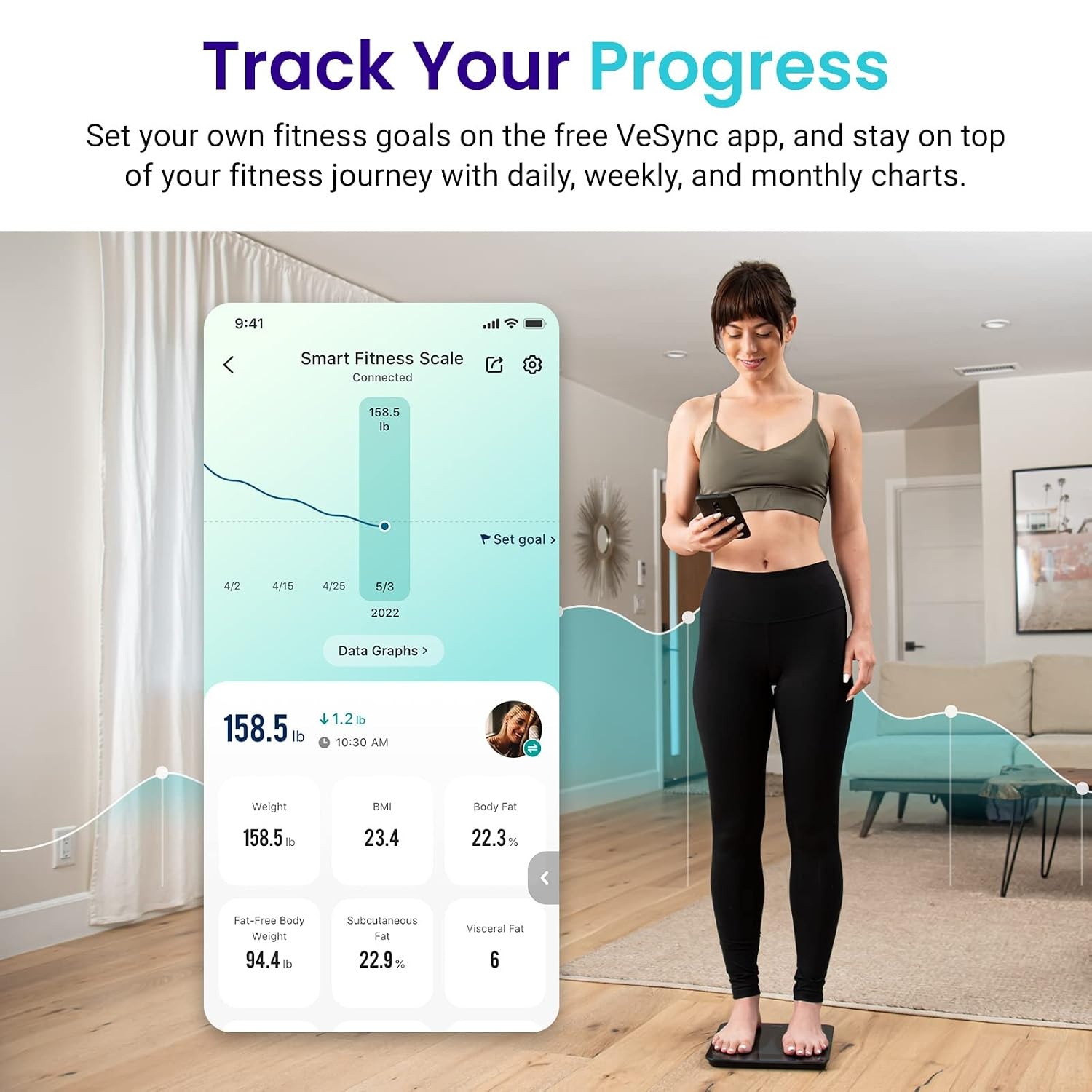 Etekcity WiFi 8-Electrode Smart Scale for Body Weight and Fat | Body Composition Scale with Color Handle Display, 50+ Metrics, 5-Segment Analysis, WiFi Auto Sync and USB-C Charging(Textured Black)