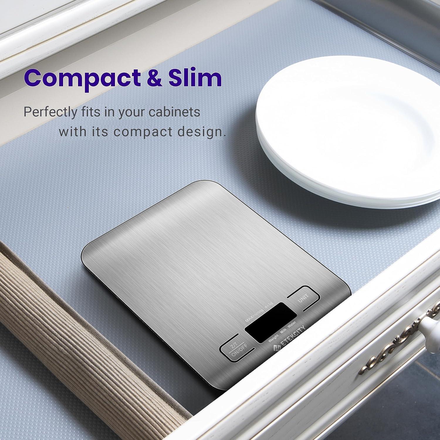 Etekcity Smart Food Kitchen Scale with Nutritional Calculator, Free App with 19 Nutrients Tracking, Calorie, Marco, Digital grams and ounces for weight loss, Premium Stainless Steel, 11lb(Stainless Steel)