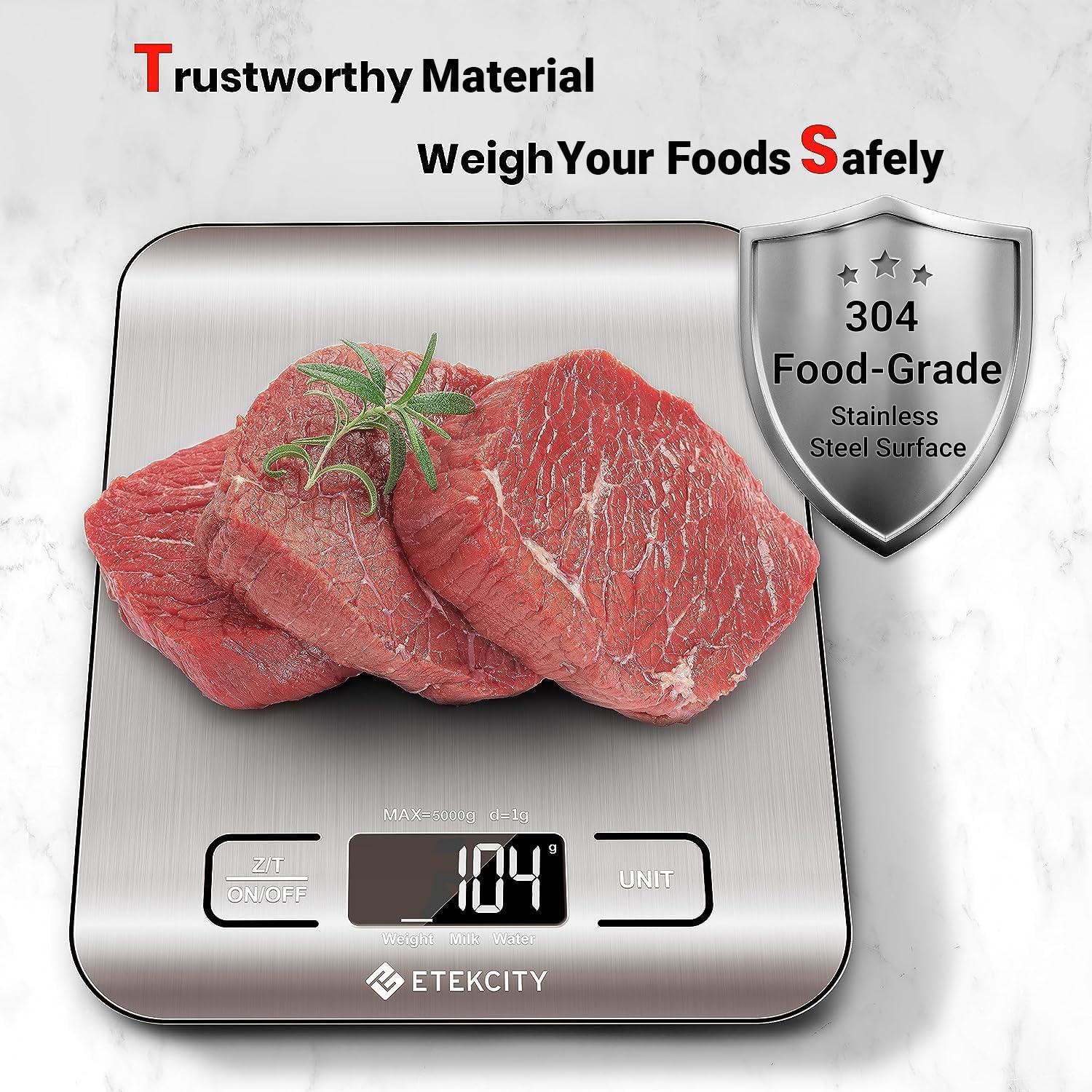 Etekcity Smart Food Kitchen Scale with Nutritional Calculator, Free App with 19 Nutrients Tracking, Calorie, Marco, Digital grams and ounces for weight loss, Premium Stainless Steel, 11lb(Stainless Steel)