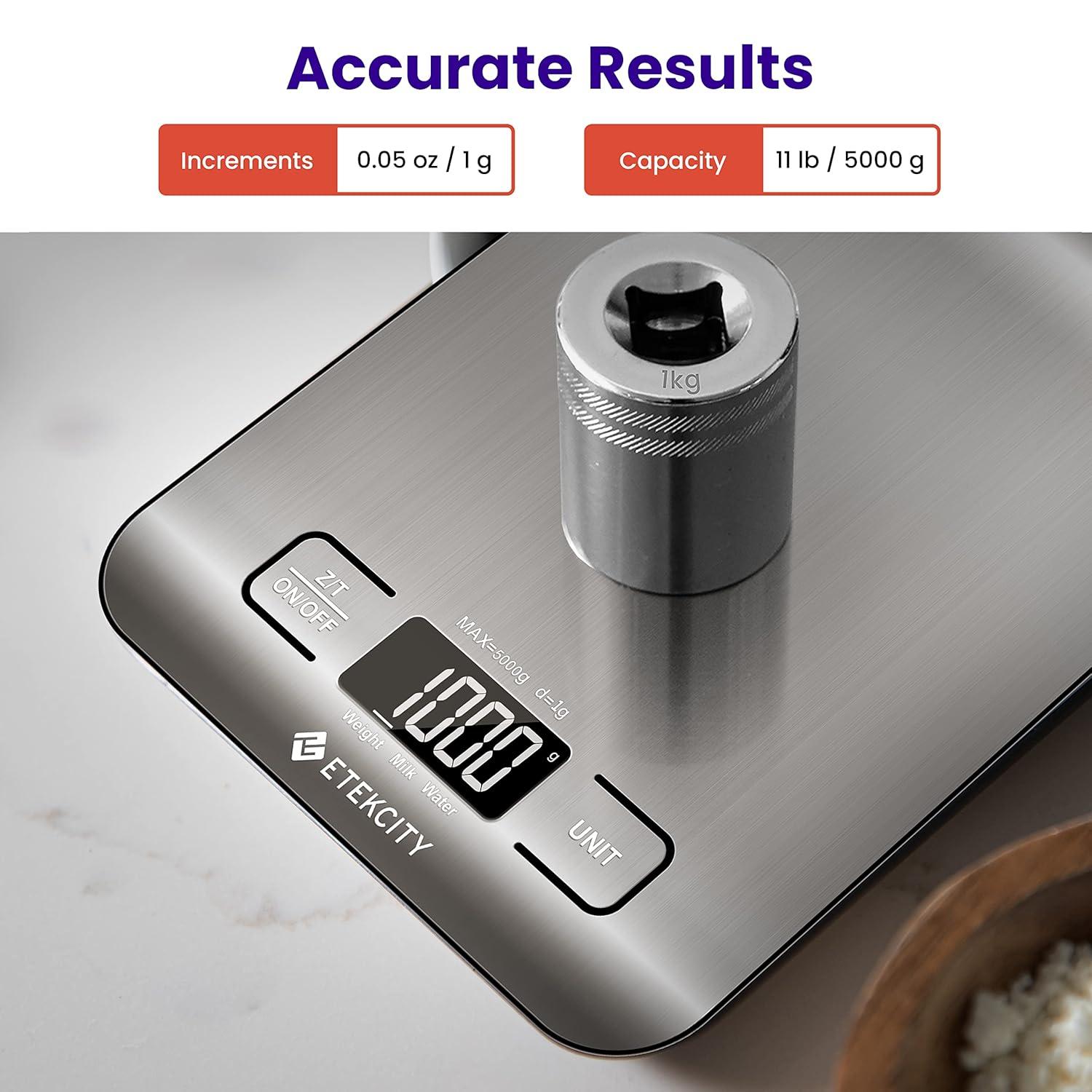 Etekcity Smart Food Kitchen Scale with Nutritional Calculator, Free App with 19 Nutrients Tracking, Calorie, Marco, Digital grams and ounces for weight loss, Premium Stainless Steel, 11lb(Stainless Steel)