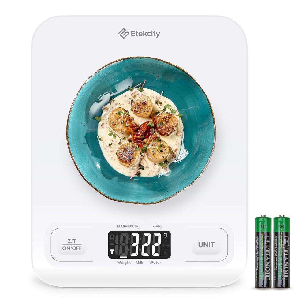 Etekcity Smart Food Kitchen Scale with Nutritional Calculator, Free App with 19 Nutrients Tracking, Calorie, Marco, Digital grams and ounces for weight loss, Premium Stainless Steel, 11lb(White)