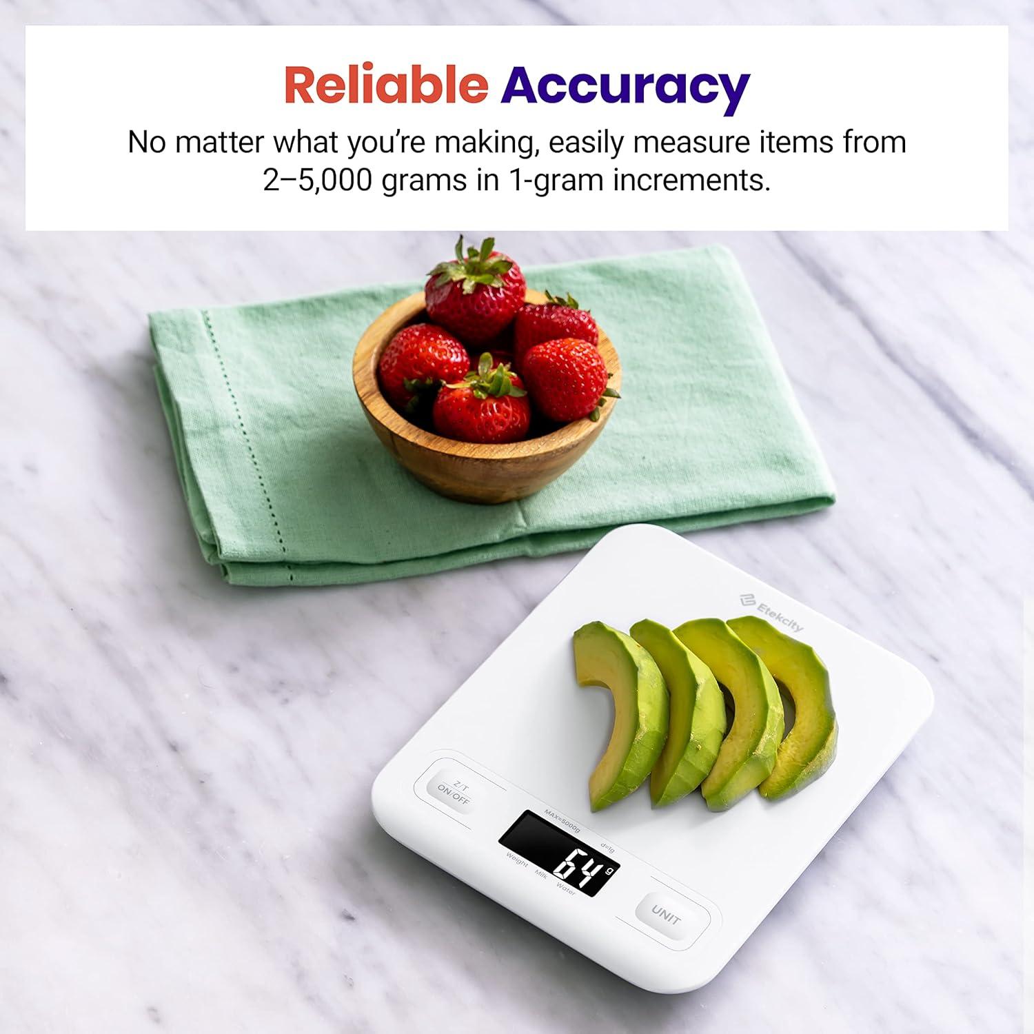 Etekcity Smart Food Kitchen Scale with Nutritional Calculator, Free App with 19 Nutrients Tracking, Calorie, Marco, Digital grams and ounces for weight loss, Premium Stainless Steel, 11lb(White)