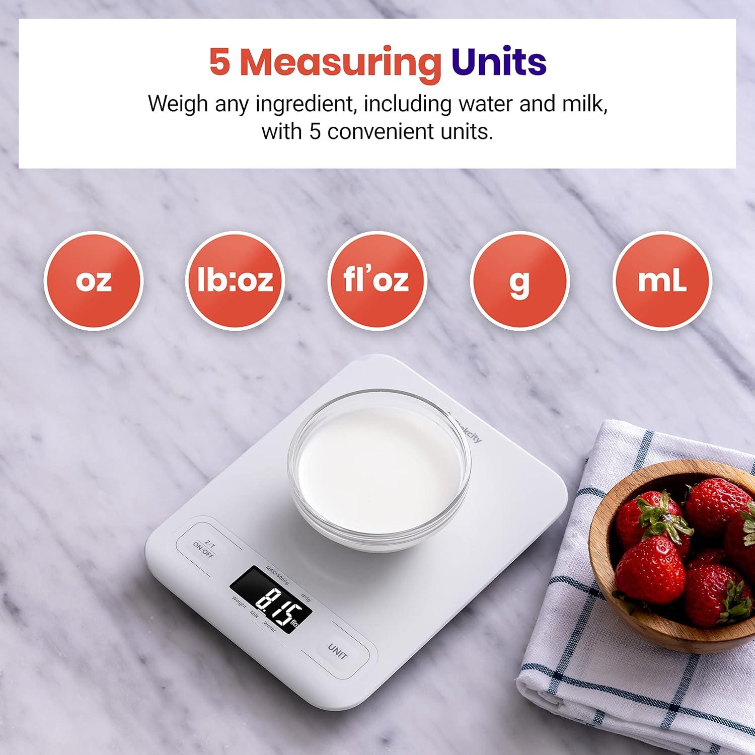 Etekcity Smart Food Kitchen Scale with Nutritional Calculator, Free App with 19 Nutrients Tracking, Calorie, Marco, Digital grams and ounces for weight loss, Premium Stainless Steel, 11lb(White)