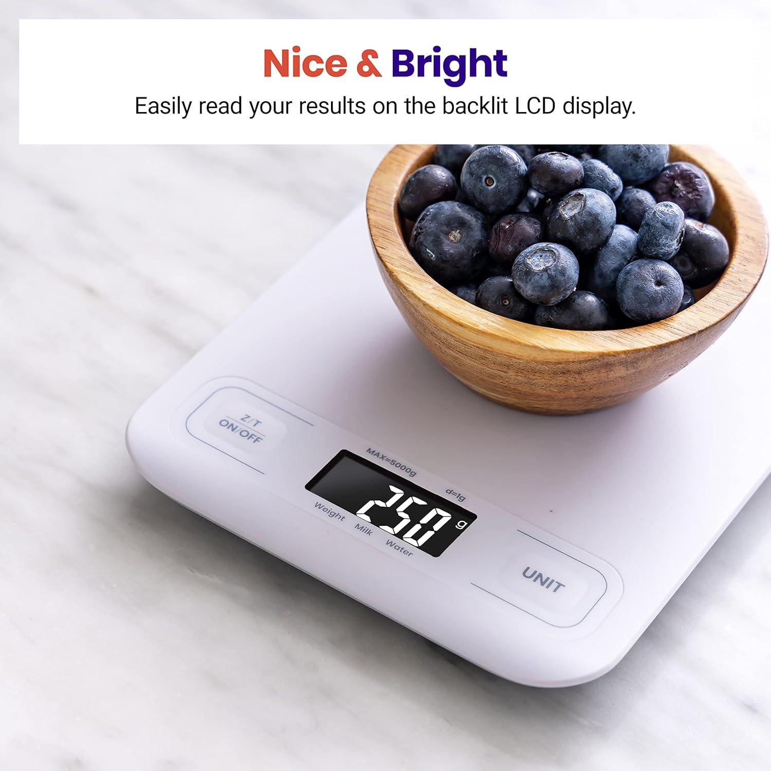 Etekcity Smart Food Kitchen Scale with Nutritional Calculator, Free App with 19 Nutrients Tracking, Calorie, Marco, Digital grams and ounces for weight loss, Premium Stainless Steel, 11lb(White)