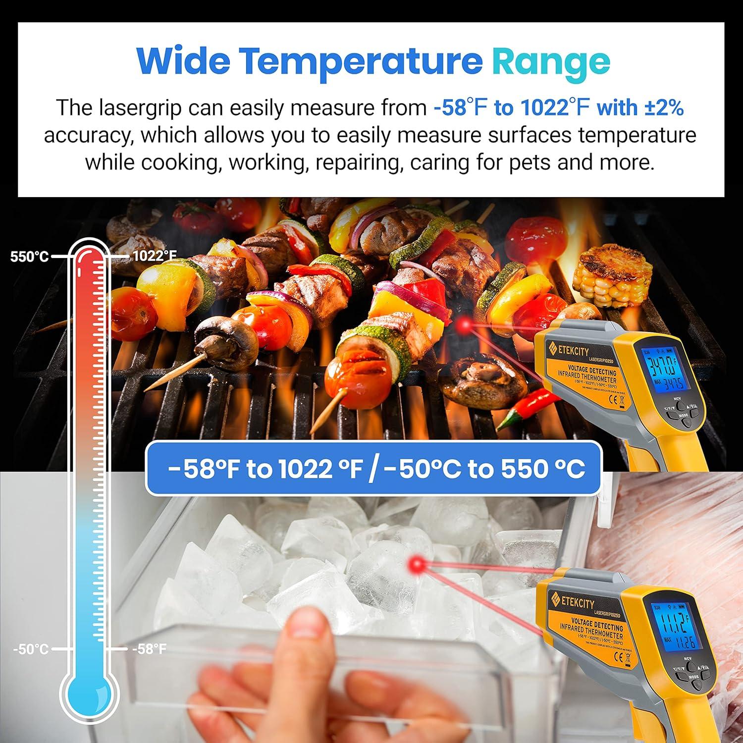 Etekcity Infrared Thermometer Upgrade 774, Heat Temperature Temp Gun for Cooking, Laser IR Surface Tool for Pizza, Griddle, Grill, HVAC, Engine, Accessories, -58°F to 842°F, Blue(Yellow 2 Laser)