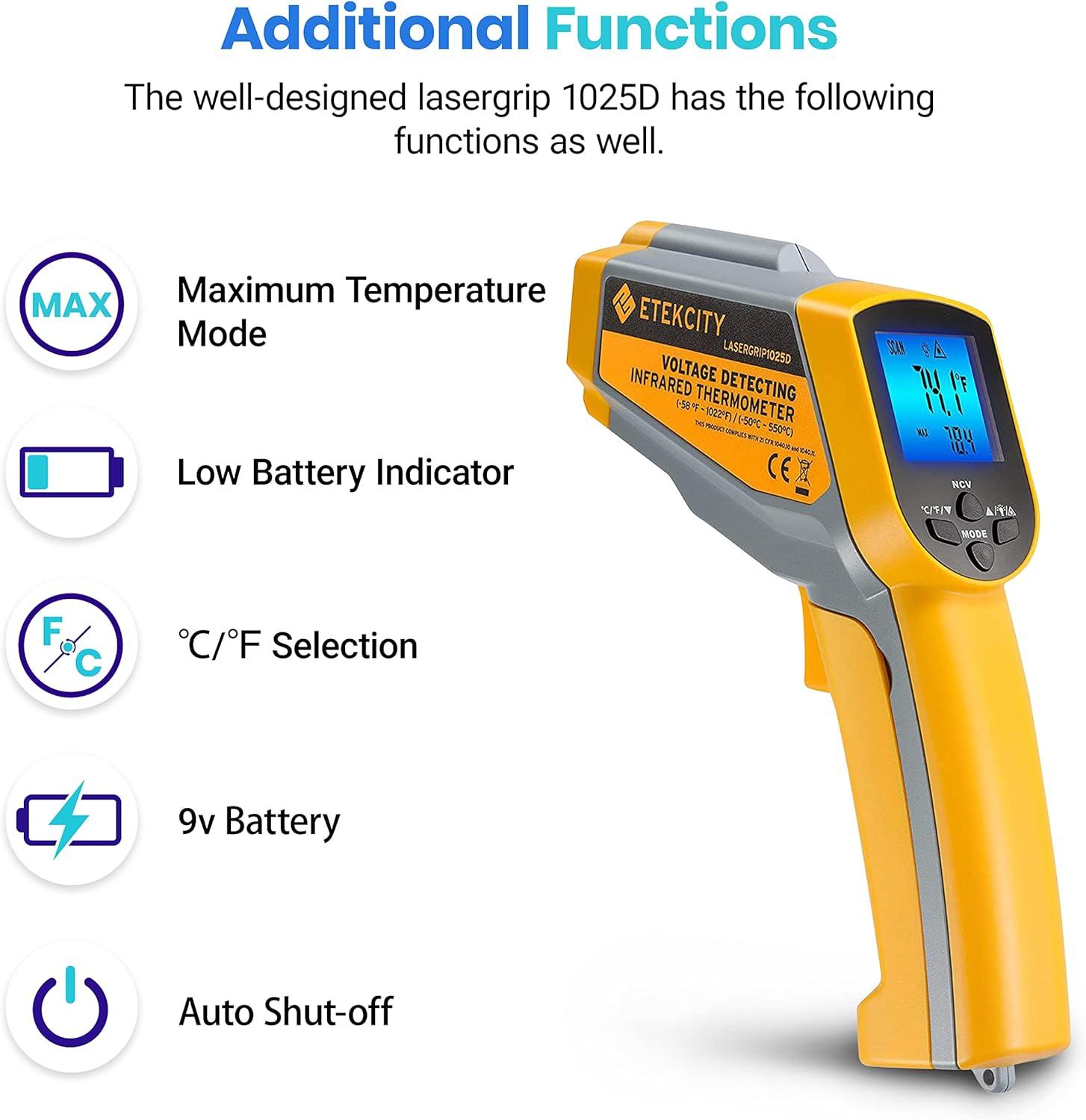 Etekcity Infrared Thermometer Upgrade 774, Heat Temperature Temp Gun for Cooking, Laser IR Surface Tool for Pizza, Griddle, Grill, HVAC, Engine, Accessories, -58°F to 842°F, Blue(Yellow 2 Laser)