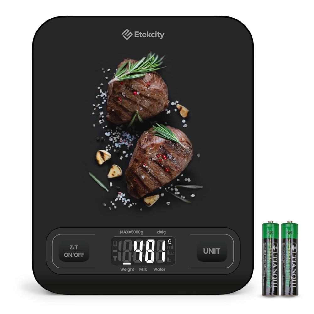 Etekcity Smart Food Kitchen Scale with Nutritional Calculator, Free App with 19 Nutrients Tracking, Calorie, Marco, Digital grams and ounces for weight loss, Premium Stainless Steel, 11lb(Midnight Black)