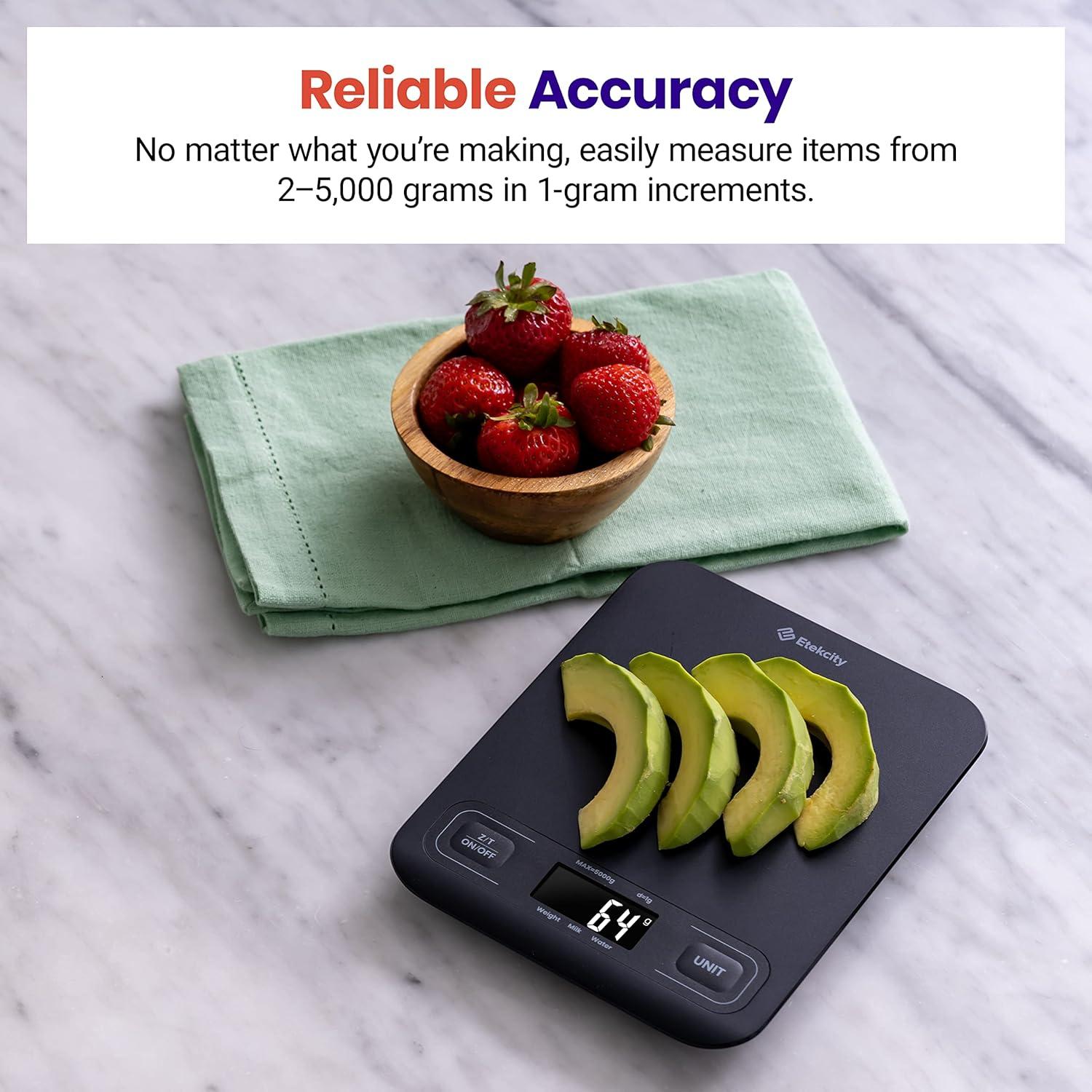 Etekcity Smart Food Kitchen Scale with Nutritional Calculator, Free App with 19 Nutrients Tracking, Calorie, Marco, Digital grams and ounces for weight loss, Premium Stainless Steel, 11lb(Midnight Black)