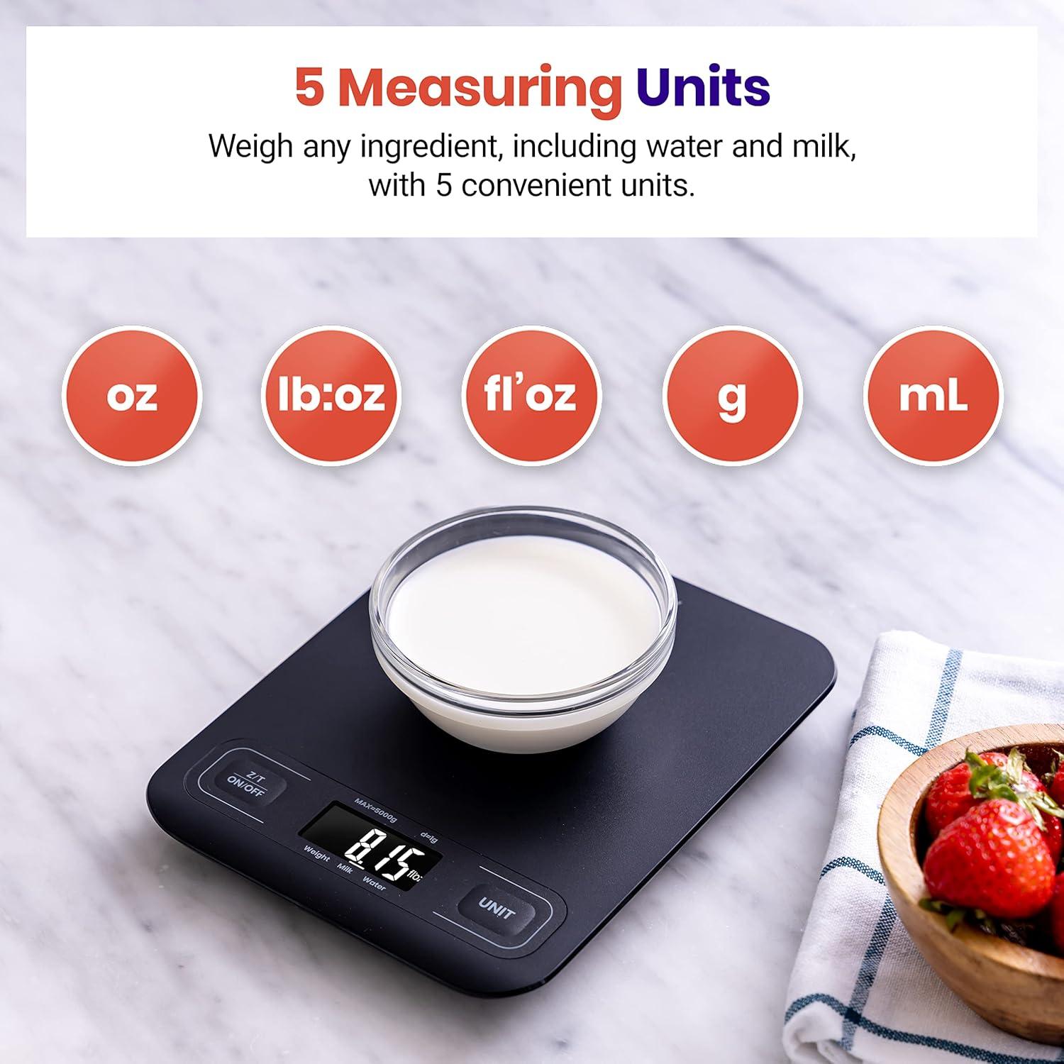 Etekcity Smart Food Kitchen Scale with Nutritional Calculator, Free App with 19 Nutrients Tracking, Calorie, Marco, Digital grams and ounces for weight loss, Premium Stainless Steel, 11lb(Midnight Black)