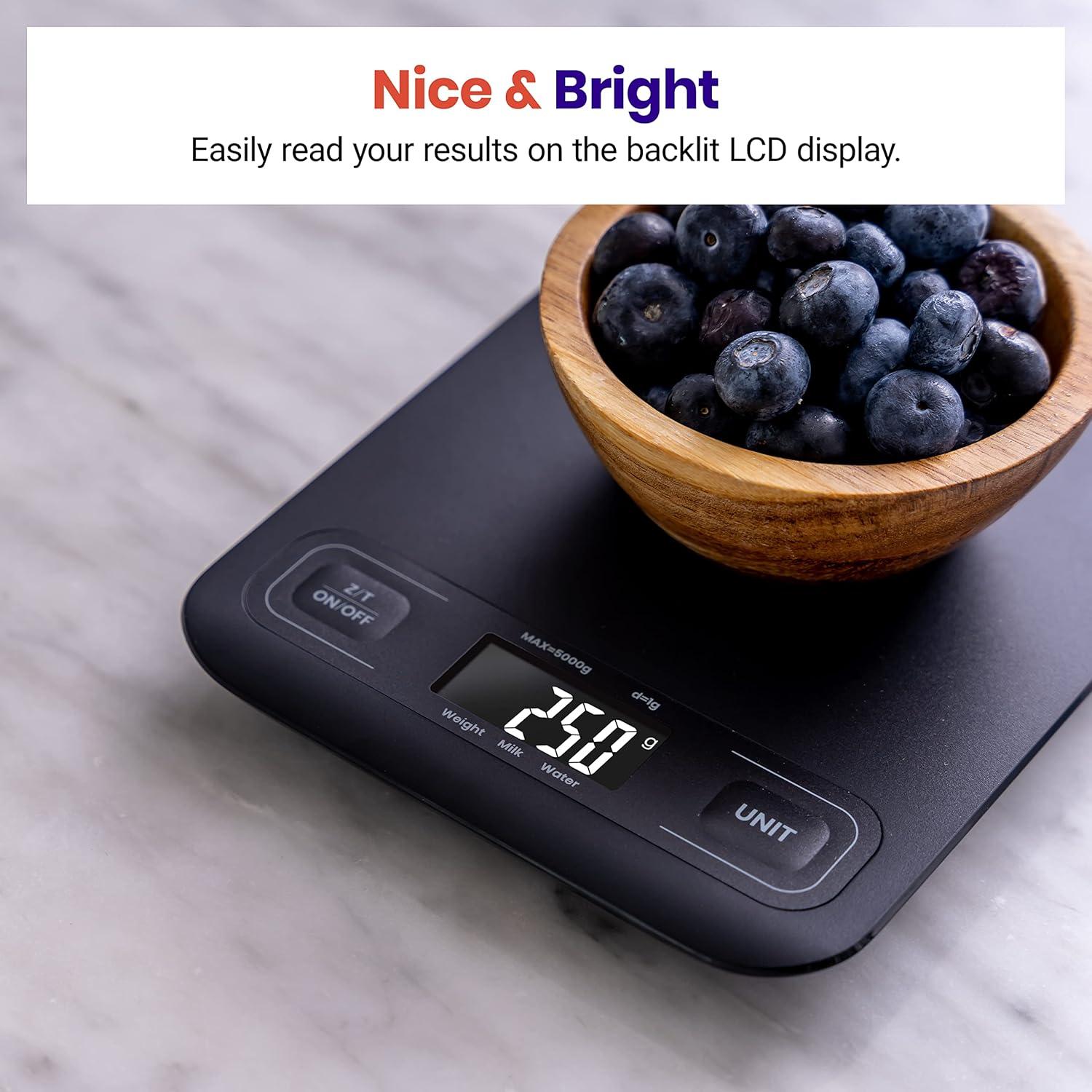 Etekcity Smart Food Kitchen Scale with Nutritional Calculator, Free App with 19 Nutrients Tracking, Calorie, Marco, Digital grams and ounces for weight loss, Premium Stainless Steel, 11lb(Midnight Black)