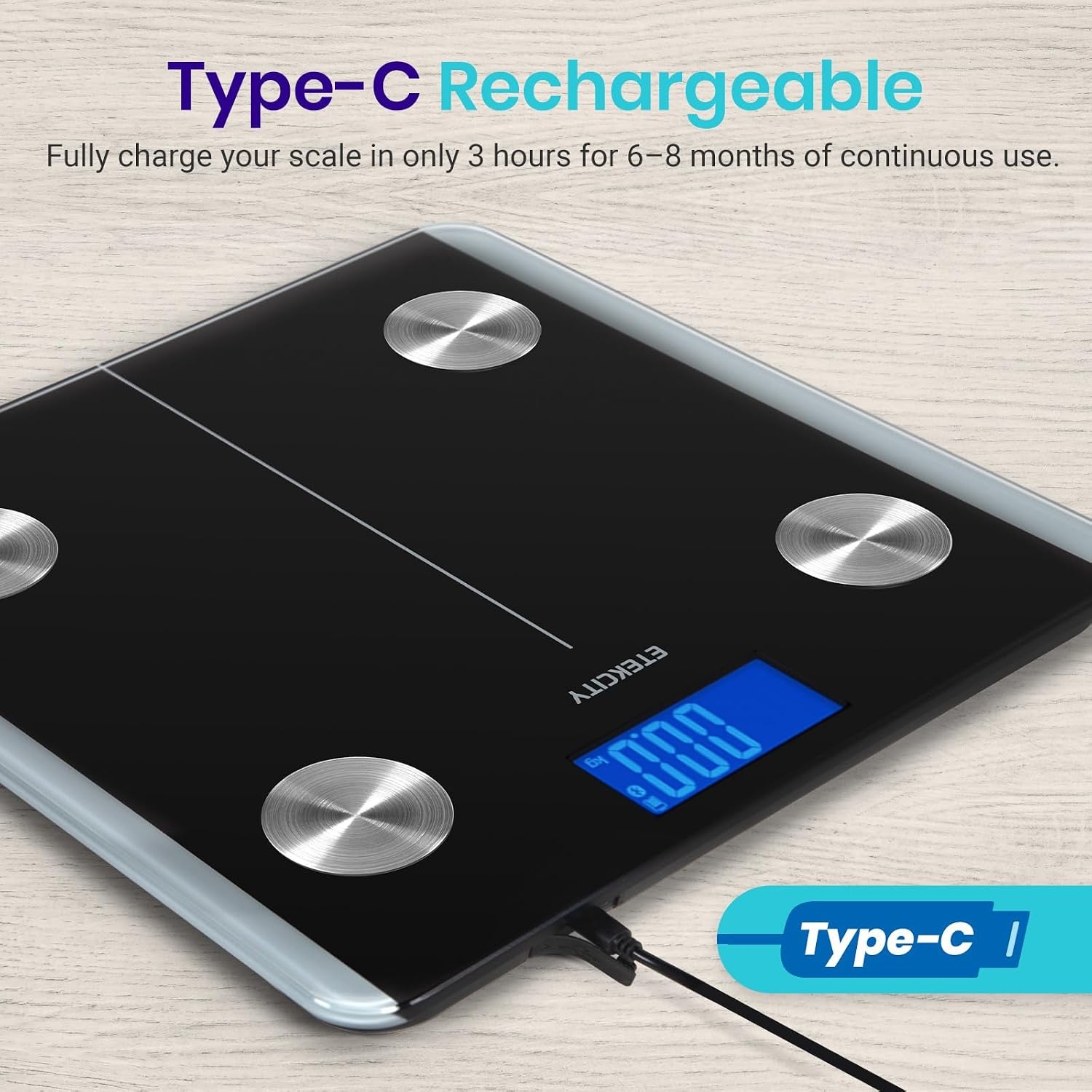 Etekcity WiFi 8-Electrode Smart Scale for Body Weight and Fat | Body Composition Scale with Color Handle Display, 50+ Metrics, 5-Segment Analysis, WiFi Auto Sync and USB-C Charging(Carbon Black)
