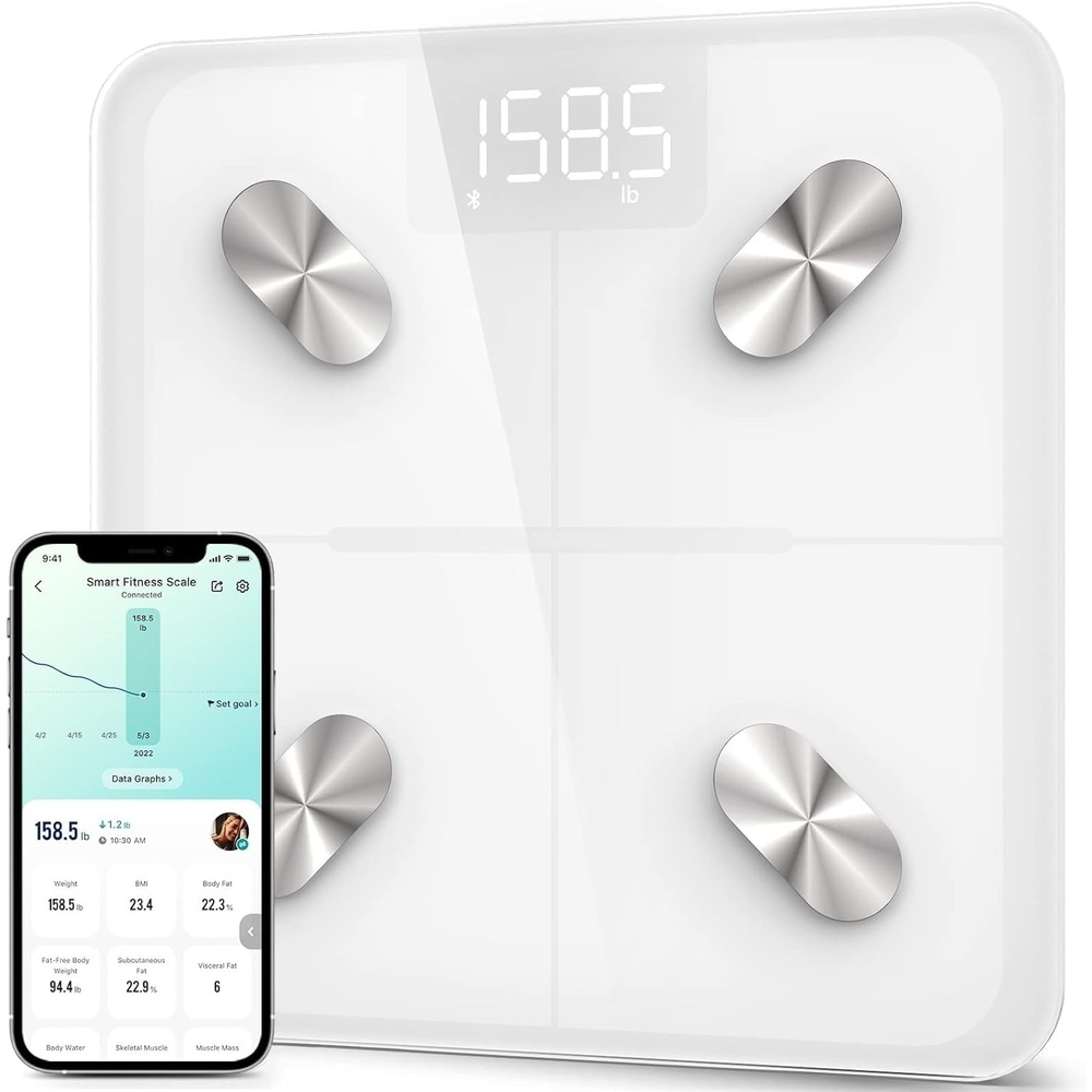 Etekcity WiFi 8-Electrode Smart Scale for Body Weight and Fat | Body Composition Scale with Color Handle Display, 50+ Metrics, 5-Segment Analysis, WiFi Auto Sync and USB-C Charging(Snow White)