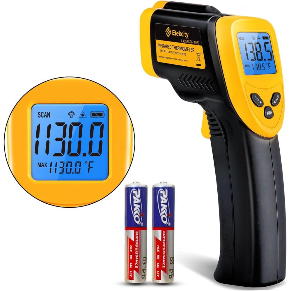 Etekcity Infrared Thermometer Upgrade 774, Heat Temperature Temp Gun for Cooking, Laser IR Surface Tool for Pizza, Griddle, Grill, HVAC, Engine, Accessories, -58°F to 842°F, Blue(Light Yellow)