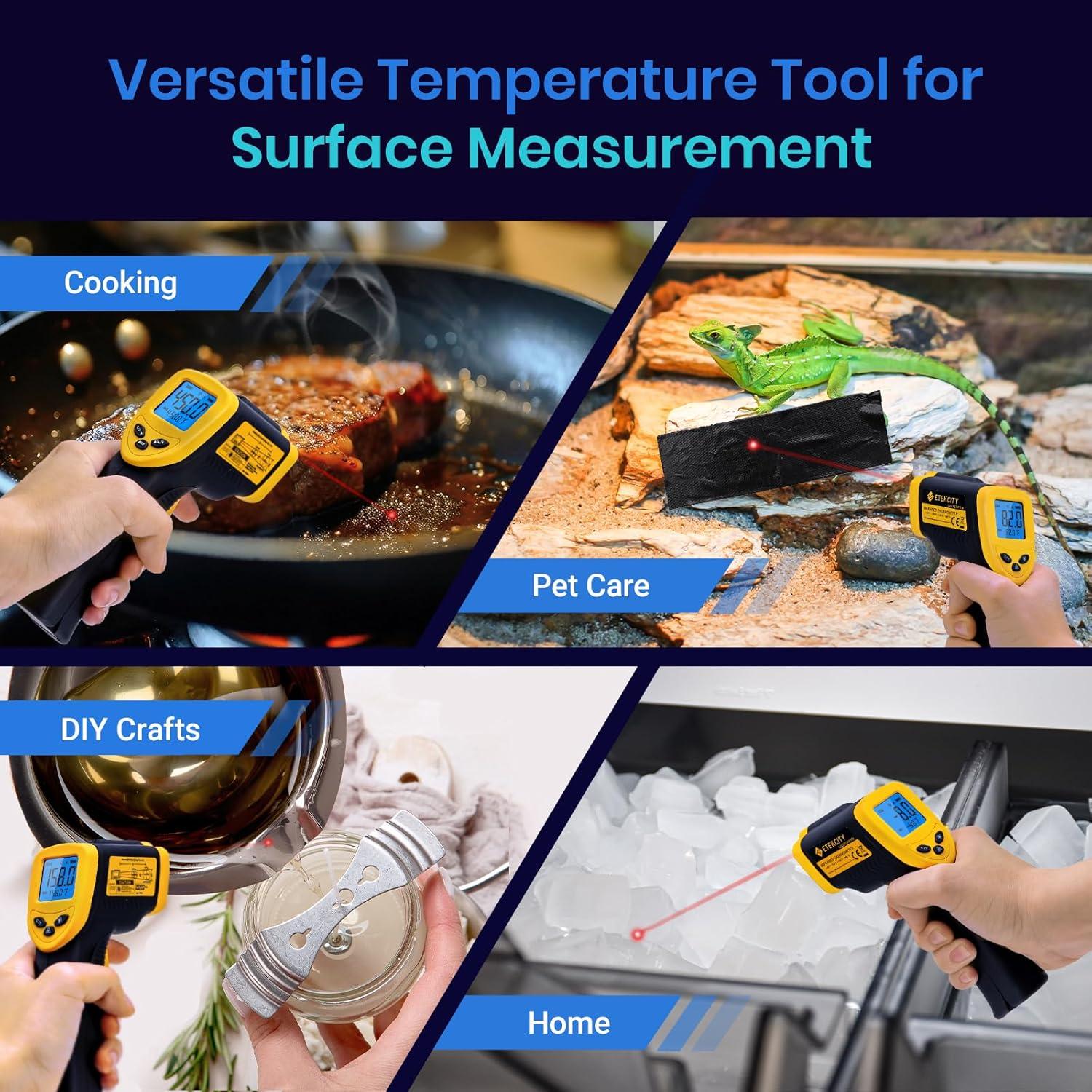 Etekcity Infrared Thermometer Upgrade 774, Heat Temperature Temp Gun for Cooking, Laser IR Surface Tool for Pizza, Griddle, Grill, HVAC, Engine, Accessories, -58°F to 842°F, Blue(Light Yellow)