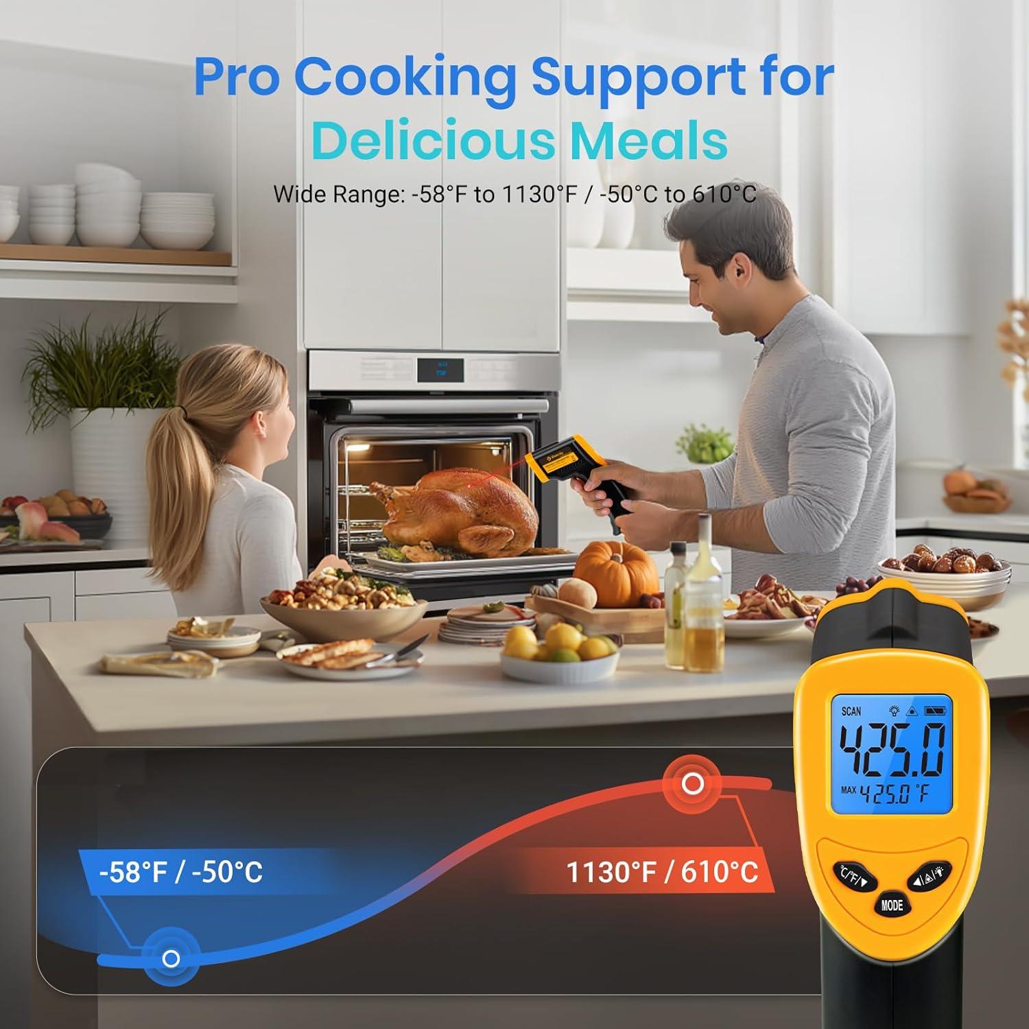 Etekcity Infrared Thermometer Upgrade 774, Heat Temperature Temp Gun for Cooking, Laser IR Surface Tool for Pizza, Griddle, Grill, HVAC, Engine, Accessories, -58°F to 842°F, Blue(Light Yellow)