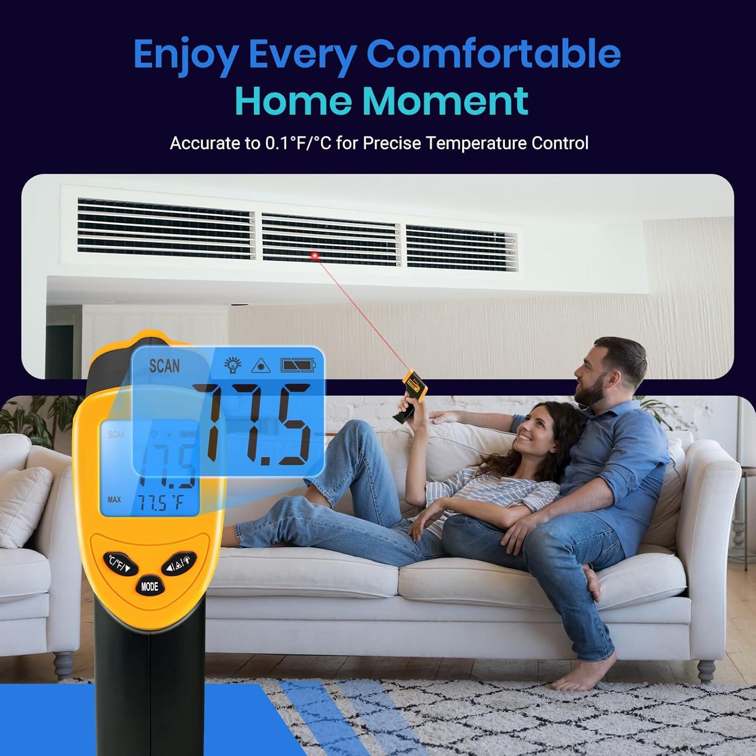 Etekcity Infrared Thermometer Upgrade 774, Heat Temperature Temp Gun for Cooking, Laser IR Surface Tool for Pizza, Griddle, Grill, HVAC, Engine, Accessories, -58°F to 842°F, Blue(Light Yellow)