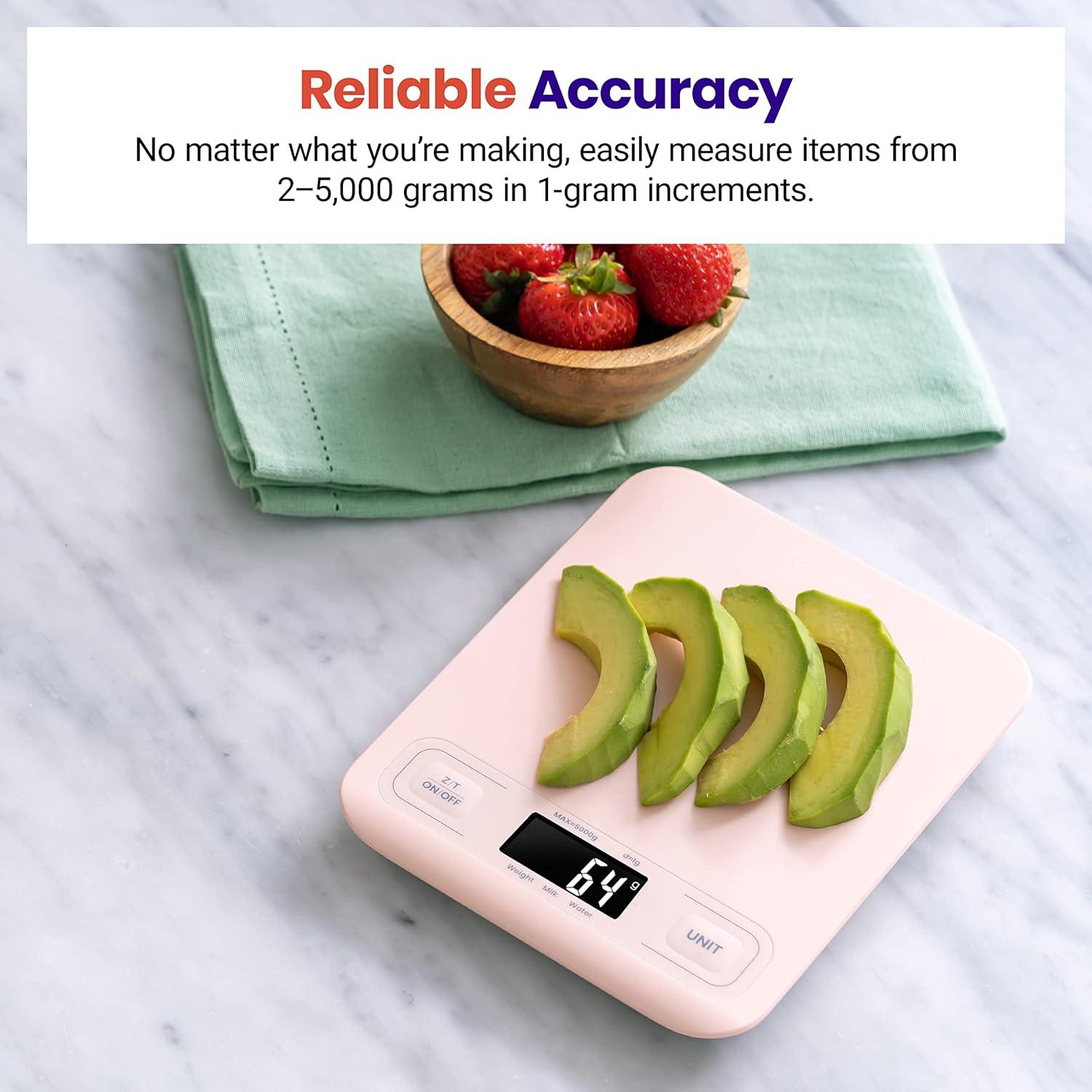 Etekcity Smart Food Kitchen Scale with Nutritional Calculator, Free App with 19 Nutrients Tracking, Calorie, Marco, Digital grams and ounces for weight loss, Premium Stainless Steel, 11lb(Pink)