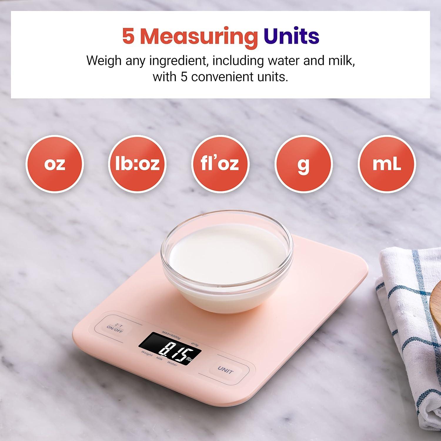 Etekcity Smart Food Kitchen Scale with Nutritional Calculator, Free App with 19 Nutrients Tracking, Calorie, Marco, Digital grams and ounces for weight loss, Premium Stainless Steel, 11lb(Pink)