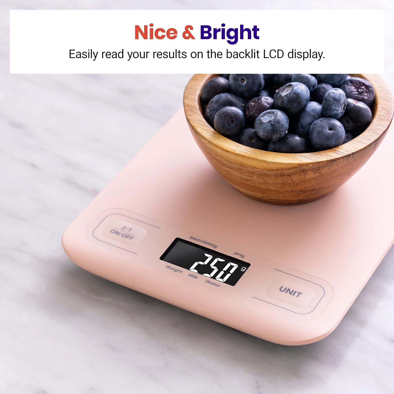 Etekcity Smart Food Kitchen Scale with Nutritional Calculator, Free App with 19 Nutrients Tracking, Calorie, Marco, Digital grams and ounces for weight loss, Premium Stainless Steel, 11lb(Pink)