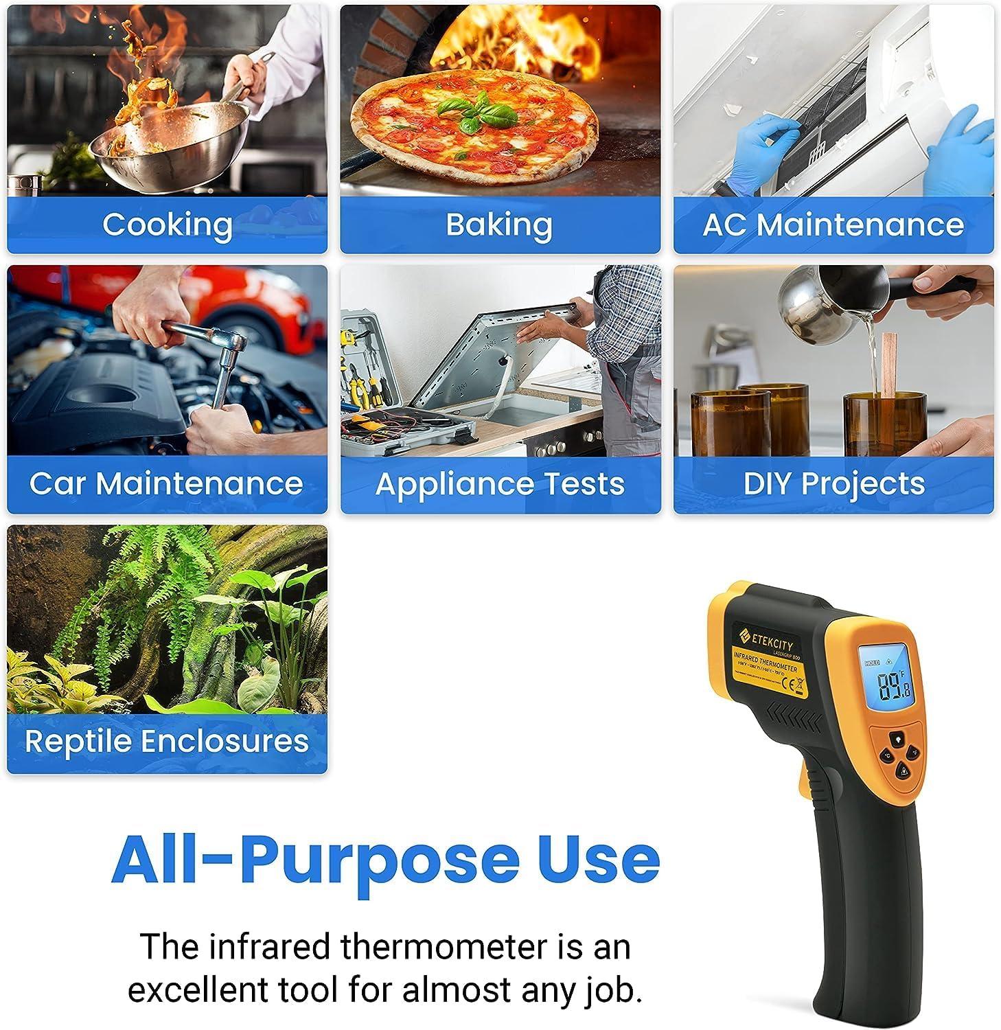 Etekcity Infrared Thermometer Upgrade 774, Heat Temperature Temp Gun for Cooking, Laser IR Surface Tool for Pizza, Griddle, Grill, HVAC, Engine, Accessories, -58°F to 842°F, Blue(Yellow D:S 16:1)