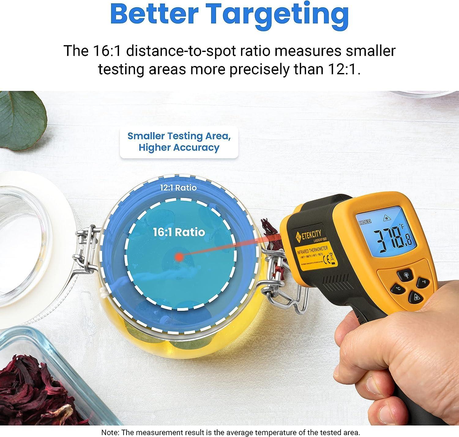 Etekcity Infrared Thermometer Upgrade 774, Heat Temperature Temp Gun for Cooking, Laser IR Surface Tool for Pizza, Griddle, Grill, HVAC, Engine, Accessories, -58°F to 842°F, Blue(Yellow D:S 16:1)