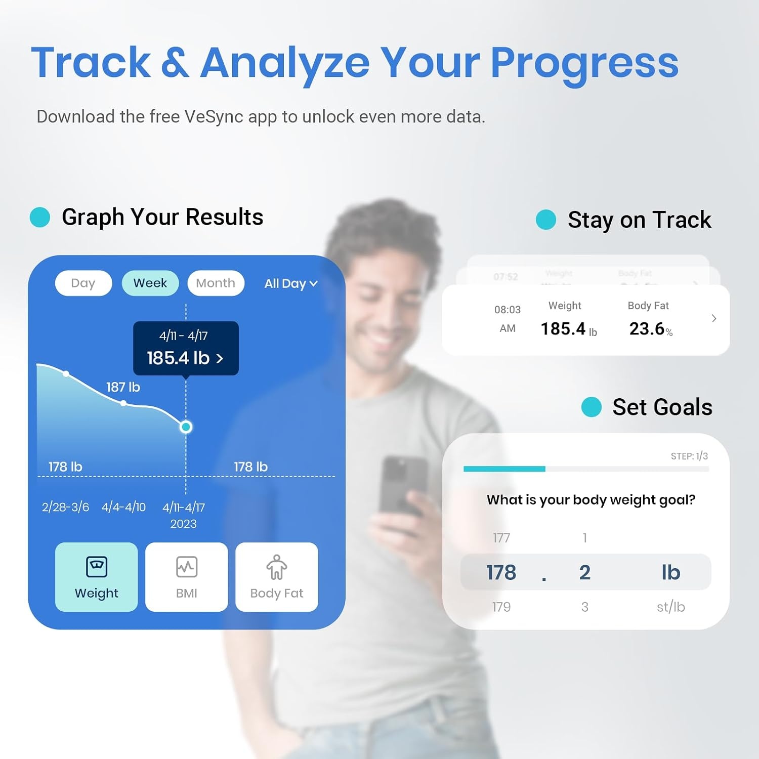 Etekcity WiFi 8-Electrode Smart Scale for Body Weight and Fat | Body Composition Scale with Color Handle Display, 50+ Metrics, 5-Segment Analysis, WiFi Auto Sync and USB-C Charging(Blue)
