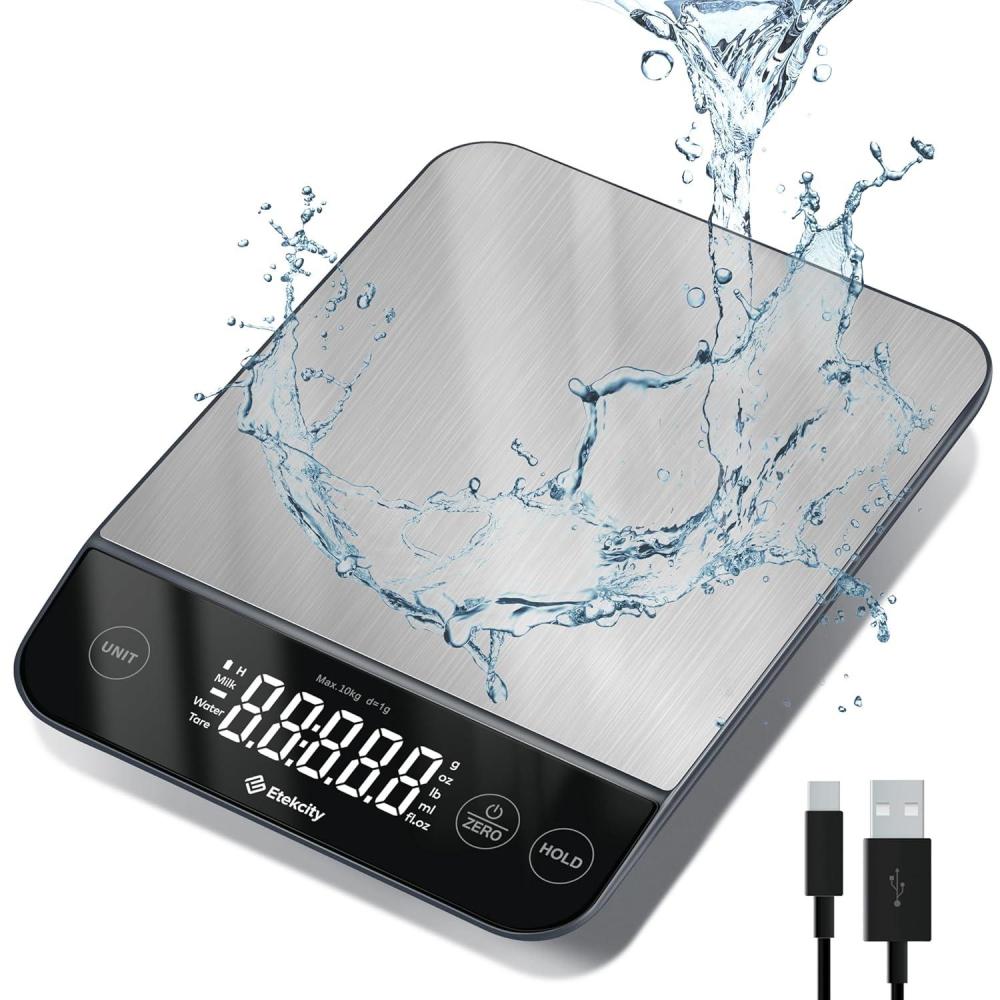 Etekcity Smart Food Kitchen Scale with Nutritional Calculator, Free App with 19 Nutrients Tracking, Calorie, Marco, Digital grams and ounces for weight loss, Premium Stainless Steel, 11lb(Stainless Steel-Silver)