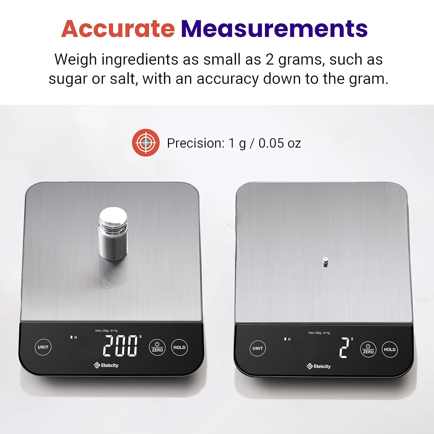 Etekcity Smart Food Kitchen Scale with Nutritional Calculator, Free App with 19 Nutrients Tracking, Calorie, Marco, Digital grams and ounces for weight loss, Premium Stainless Steel, 11lb(Stainless Steel-Silver)