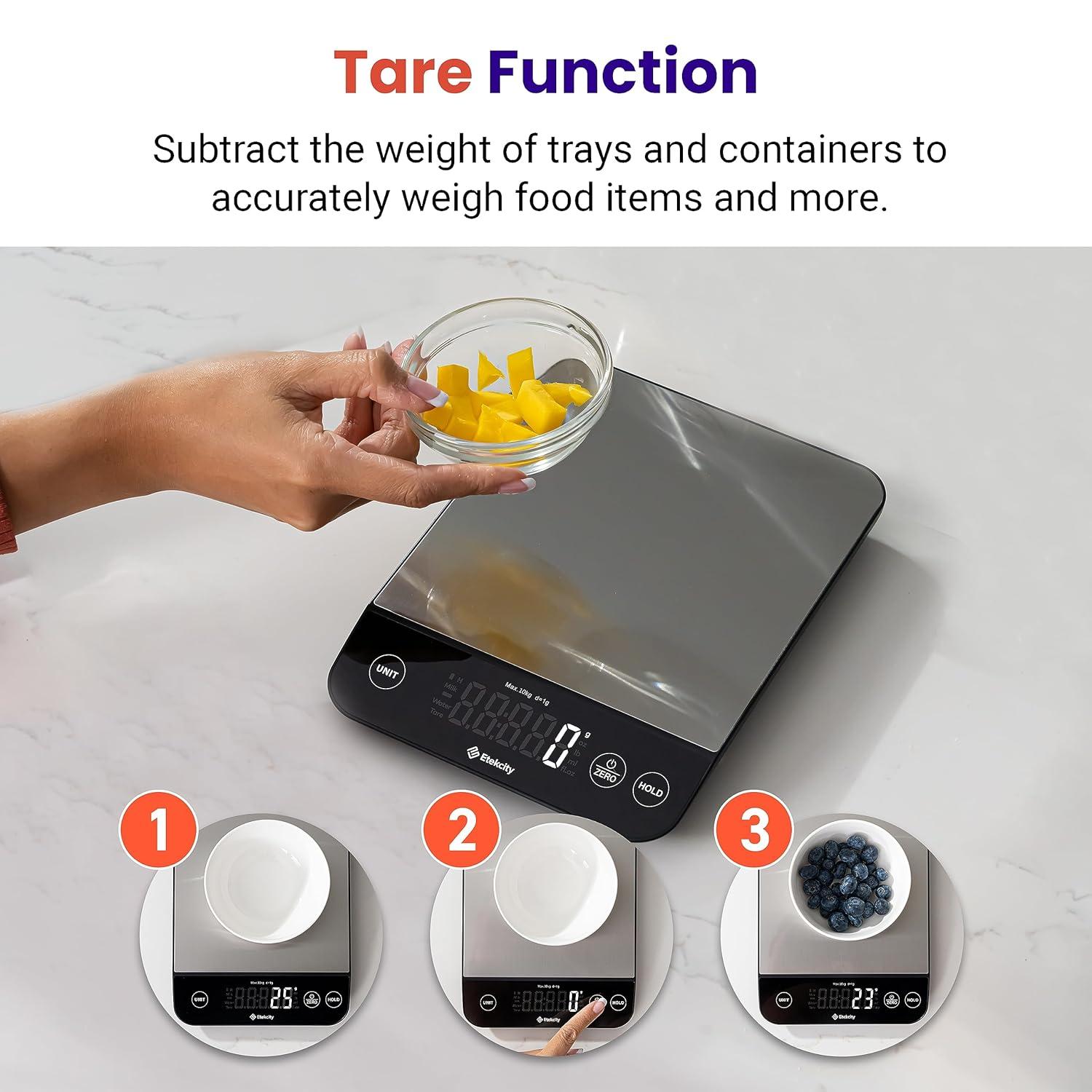Etekcity Smart Food Kitchen Scale with Nutritional Calculator, Free App with 19 Nutrients Tracking, Calorie, Marco, Digital grams and ounces for weight loss, Premium Stainless Steel, 11lb(Stainless Steel-Silver)