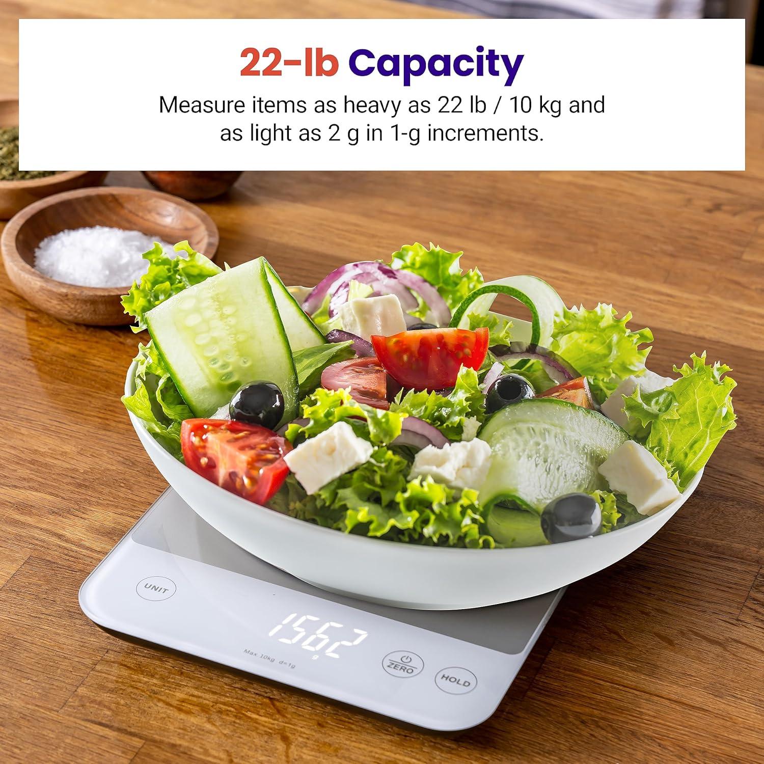 Etekcity Smart Food Kitchen Scale with Nutritional Calculator, Free App with 19 Nutrients Tracking, Calorie, Marco, Digital grams and ounces for weight loss, Premium Stainless Steel, 11lb(Achromatic White)